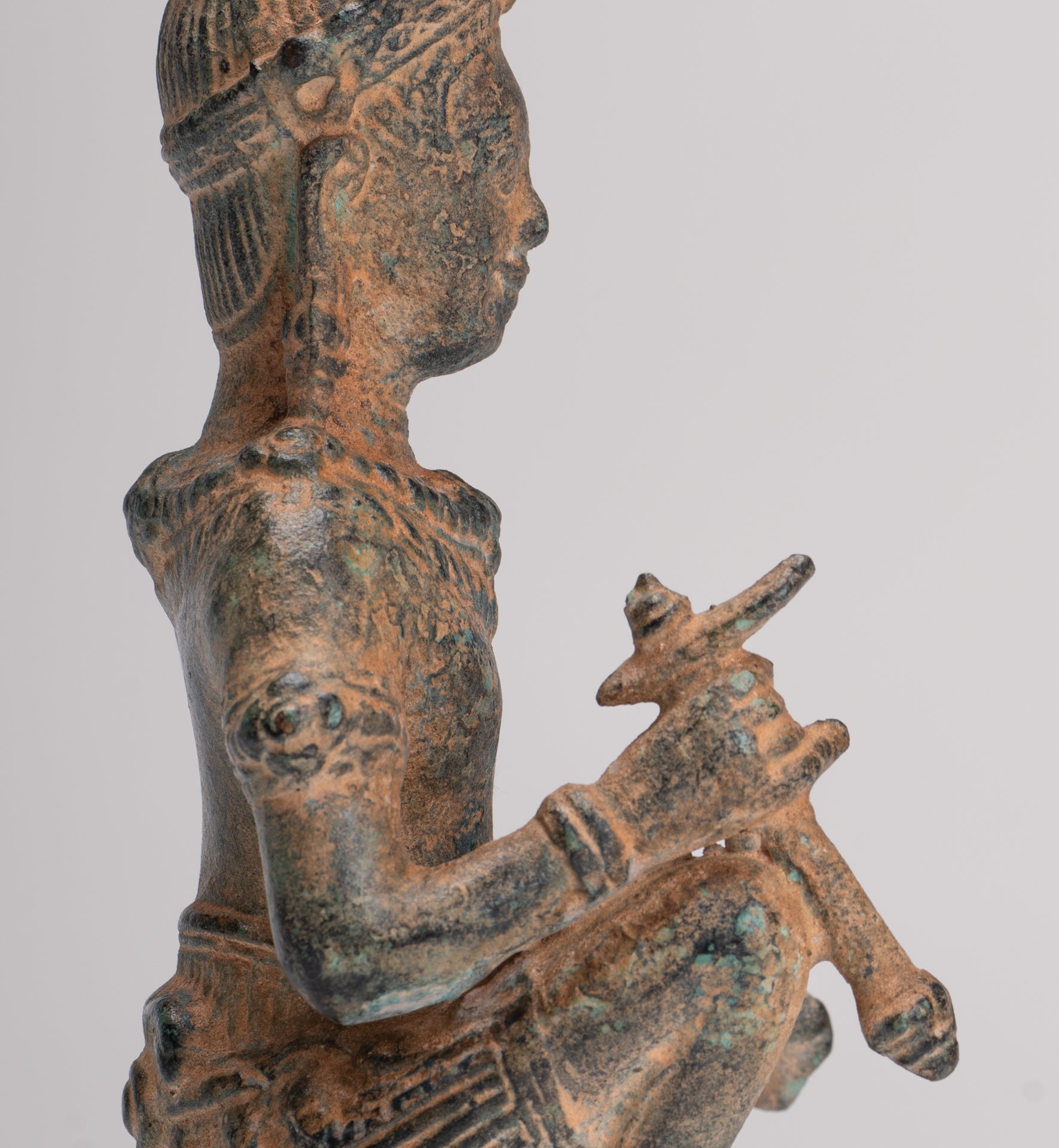 Vishnu Statue - Antique Baphuon Style Bronze Seated Khmer Vishnu Statue - 18cm / 7"