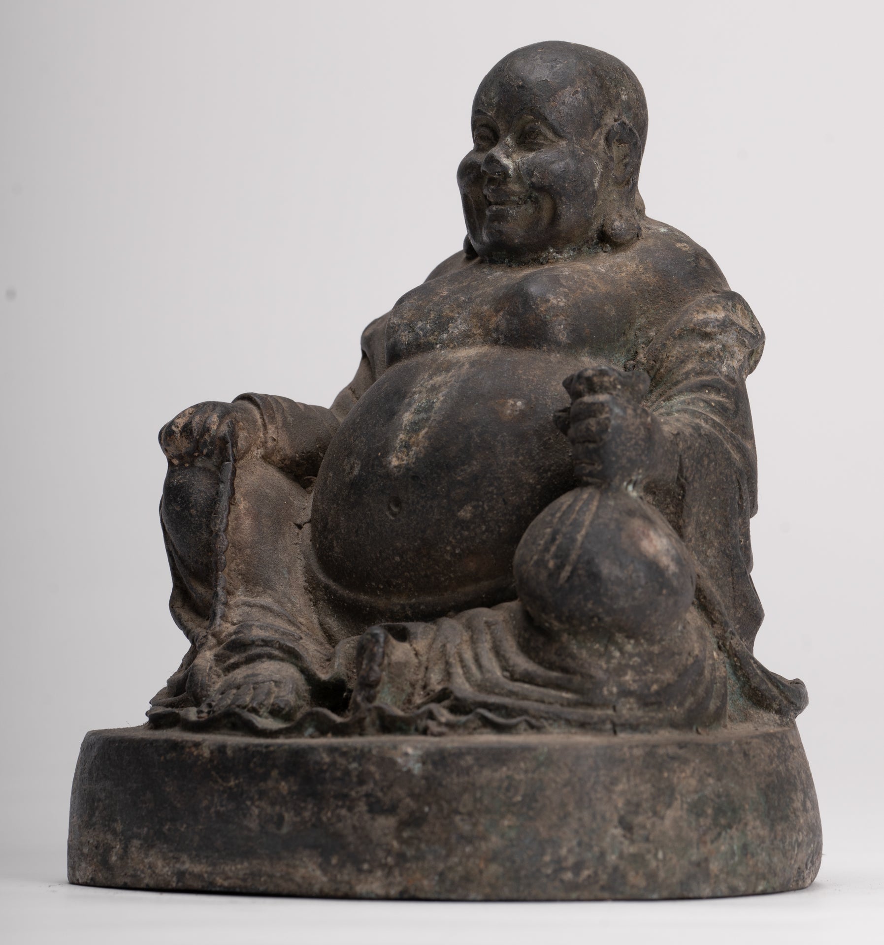 Buddha Statue - Antique Chinese Style Bronze Happy, Fat, Laughing Buddha Budai Statue - 16cm/6"