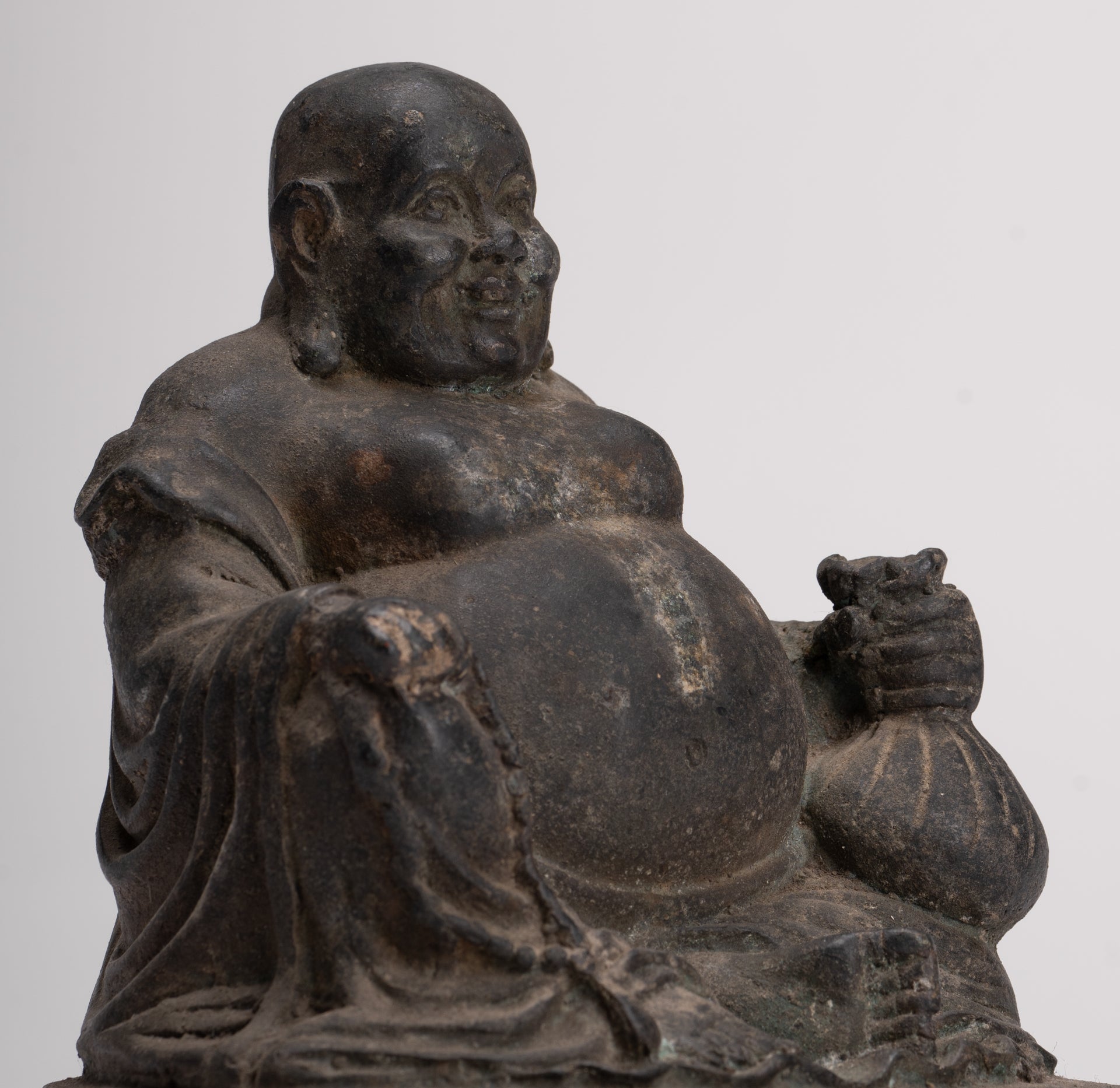 Buddha Statue - Antique Chinese Style Bronze Happy, Fat, Laughing Buddha Budai Statue - 16cm/6"