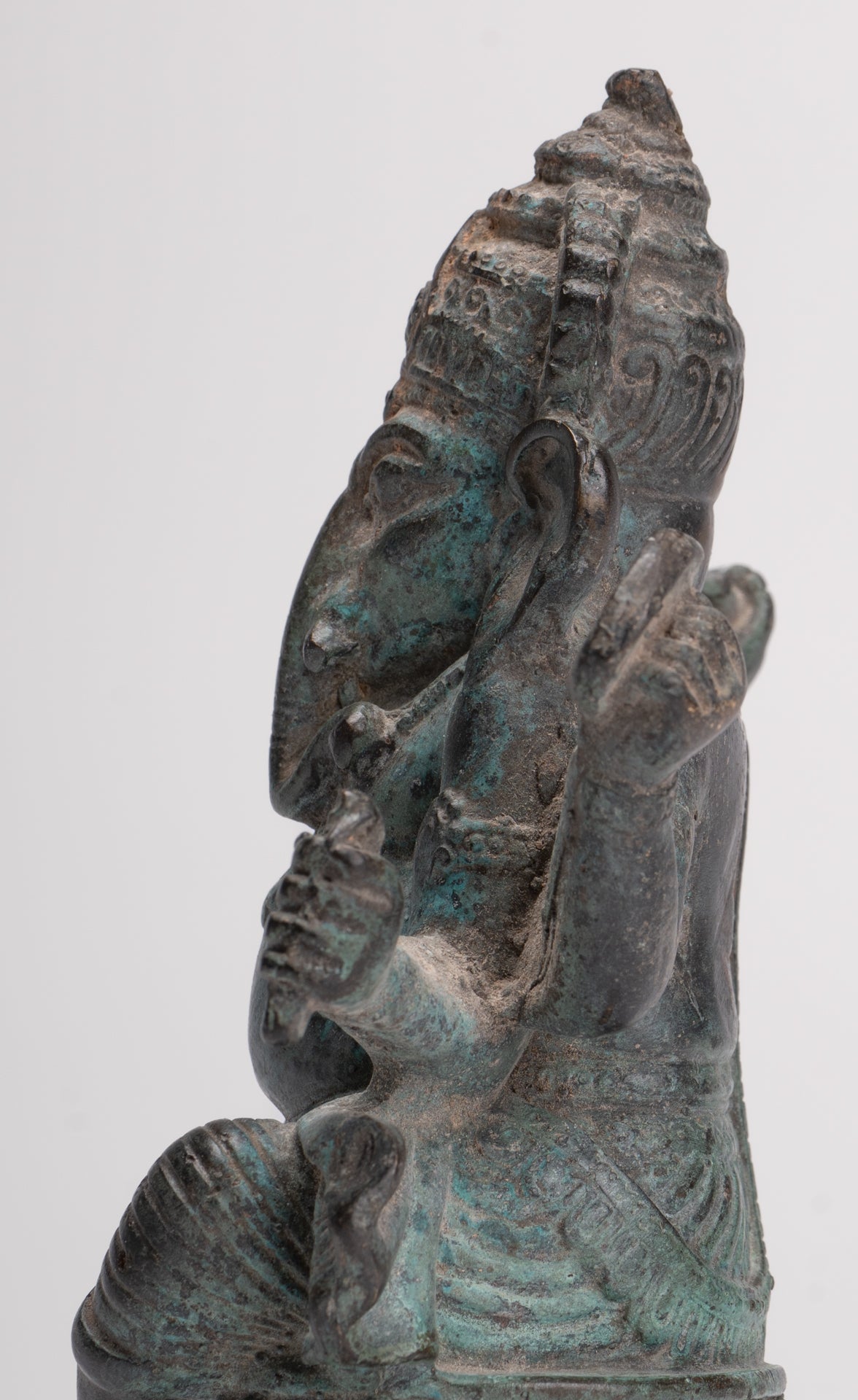 Ganesha Statue - Antique Thai Style Bronze Seated Ganesha Statue - 15.5cm/6"