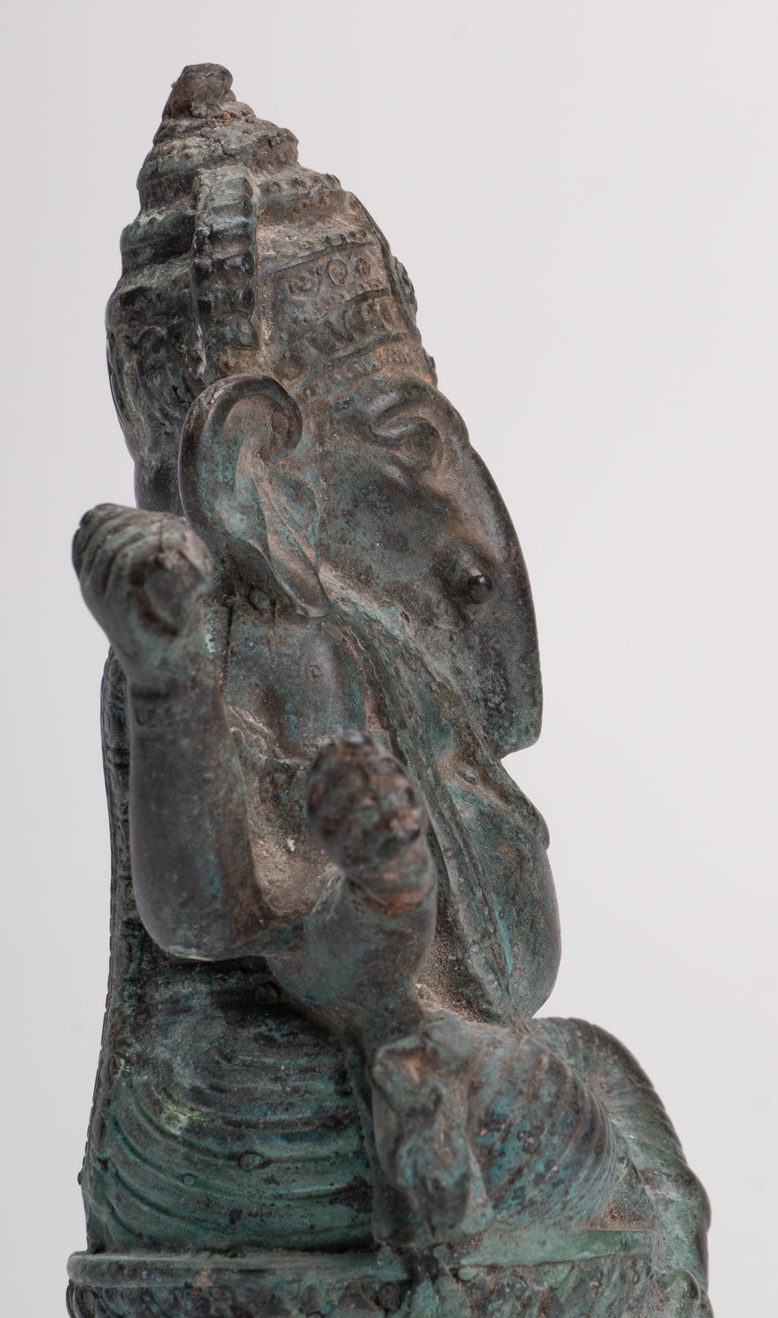 Ganesha Statue - Antique Thai Style Bronze Seated Ganesha Statue - 15.5cm/6"