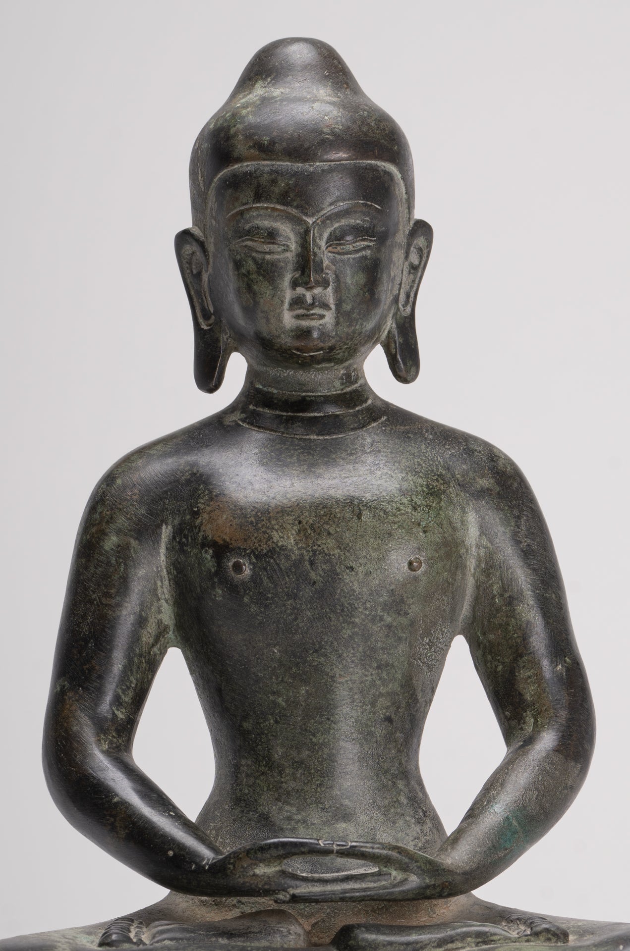 Antique Japanese Style Bronze Seated Meditation Amitabha Buddha Statue - 28cm/11"