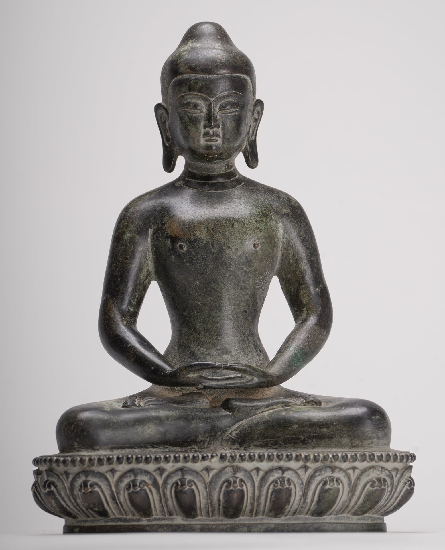 Antique Japanese Style Bronze Seated Meditation Amitabha Buddha Statue - 28cm/11"