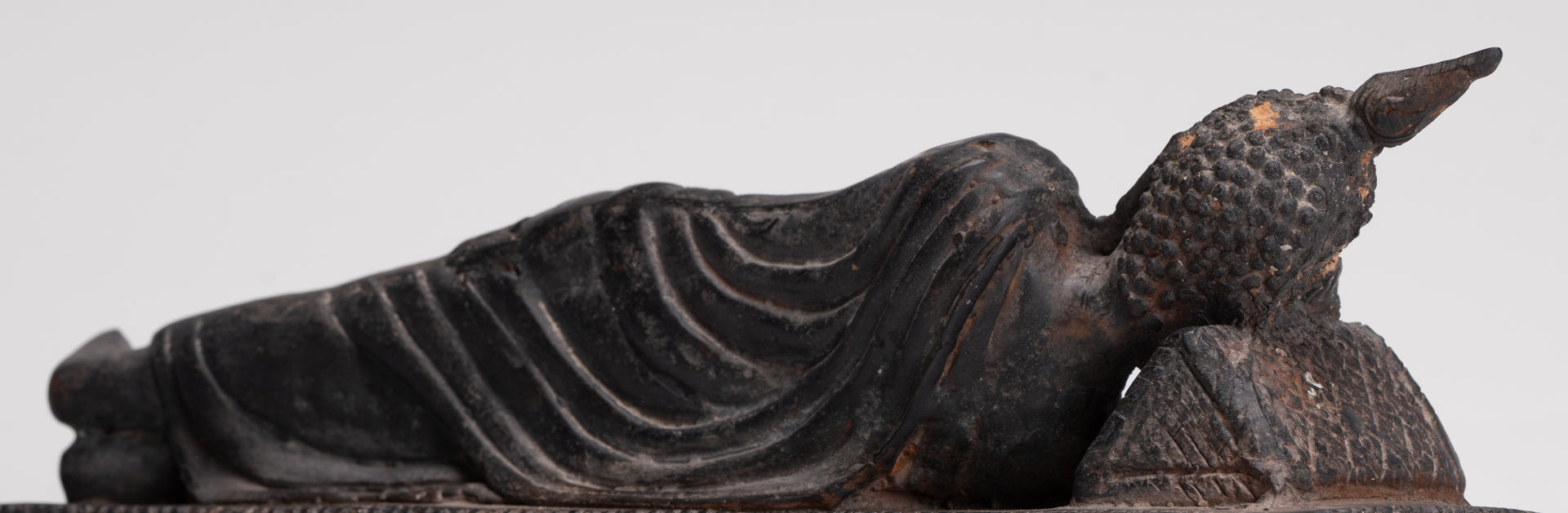 Buddha Statue - Antique Thai Style Bronze Sukhothai Reclining Nirvana Buddha Statue - 28cm/11"