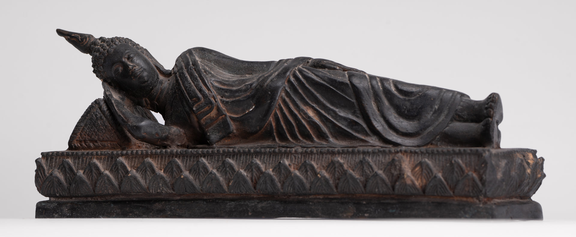 Buddha Statue - Antique Thai Style Bronze Sukhothai Reclining Nirvana Buddha Statue - 28cm/11"