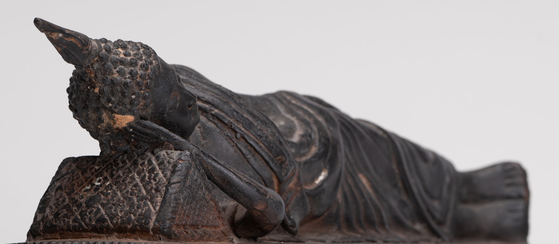 Buddha Statue - Antique Thai Style Bronze Sukhothai Reclining Nirvana Buddha Statue - 28cm/11"
