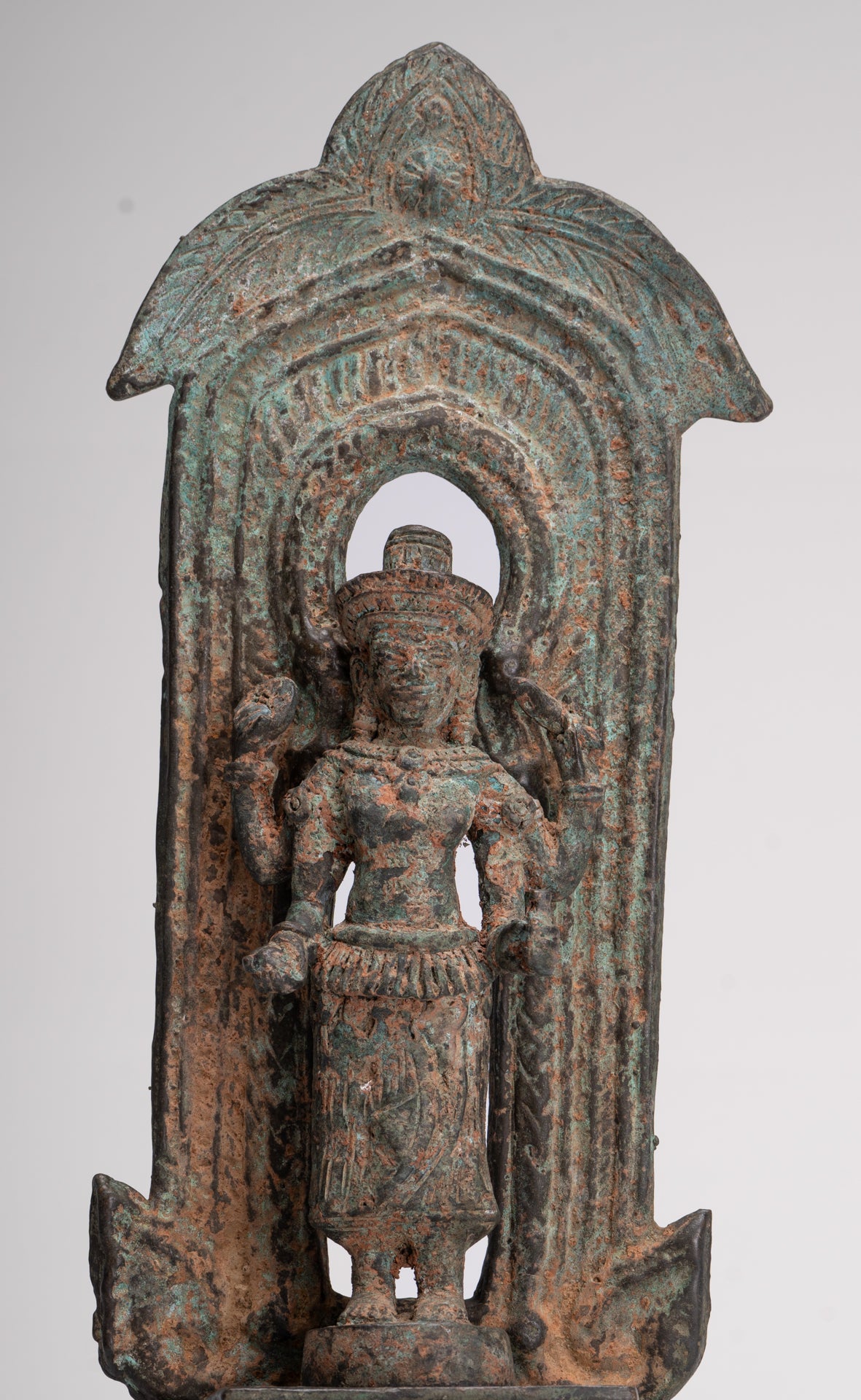 Antique Lopburi Style Thai Bronze Enthroned Vishnu Statue - 40cm/16"