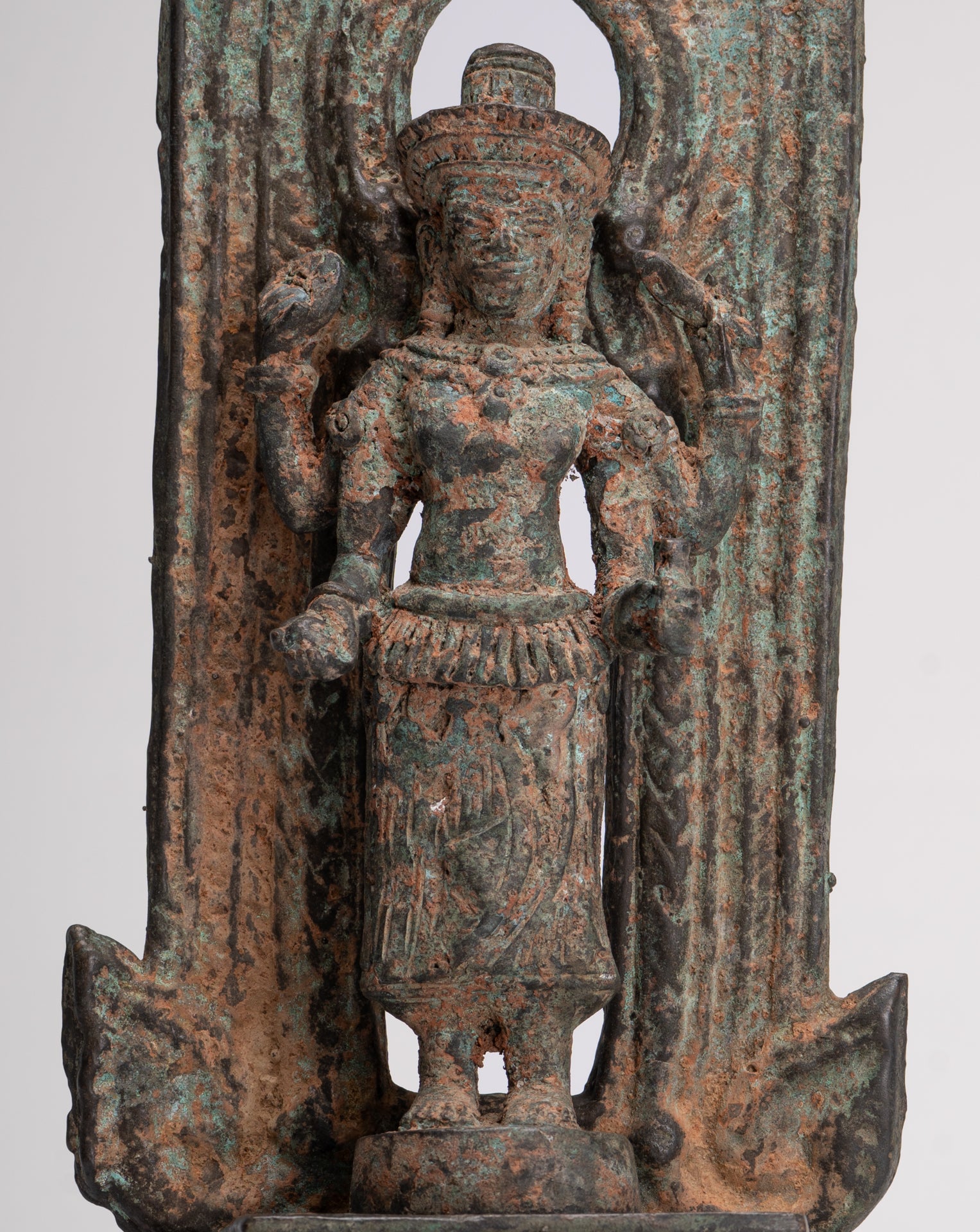 Antique Lopburi Style Thai Bronze Enthroned Vishnu Statue - 40cm/16"