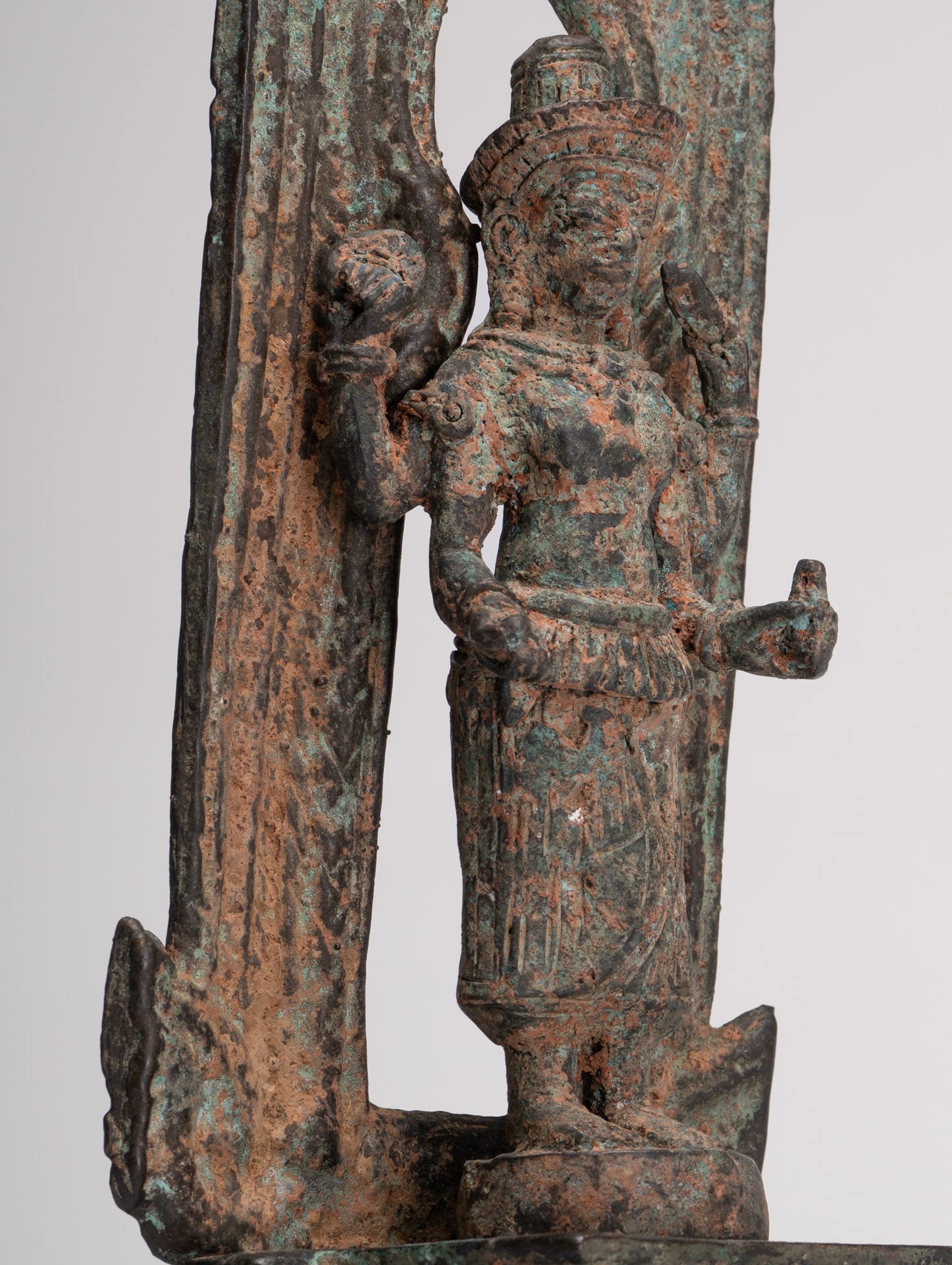 Antique Lopburi Style Thai Bronze Enthroned Vishnu Statue - 40cm/16"