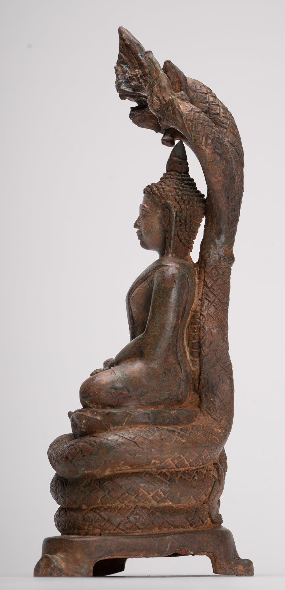 Buddha Statue - Antique Laos Style Bronze Enlightenment Naga Buddha Statue - 34cm/14"