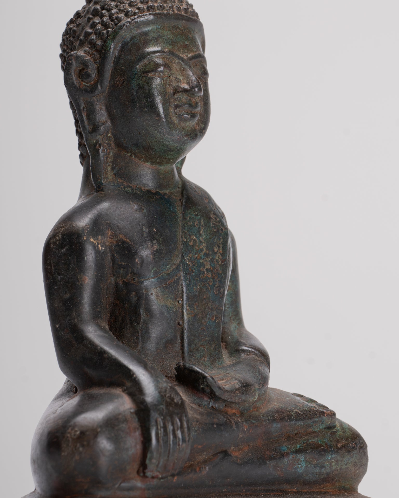 Buddha Statue - Antique Laos Style Bronze Enlightenment Buddha Statue - 21cm/8"