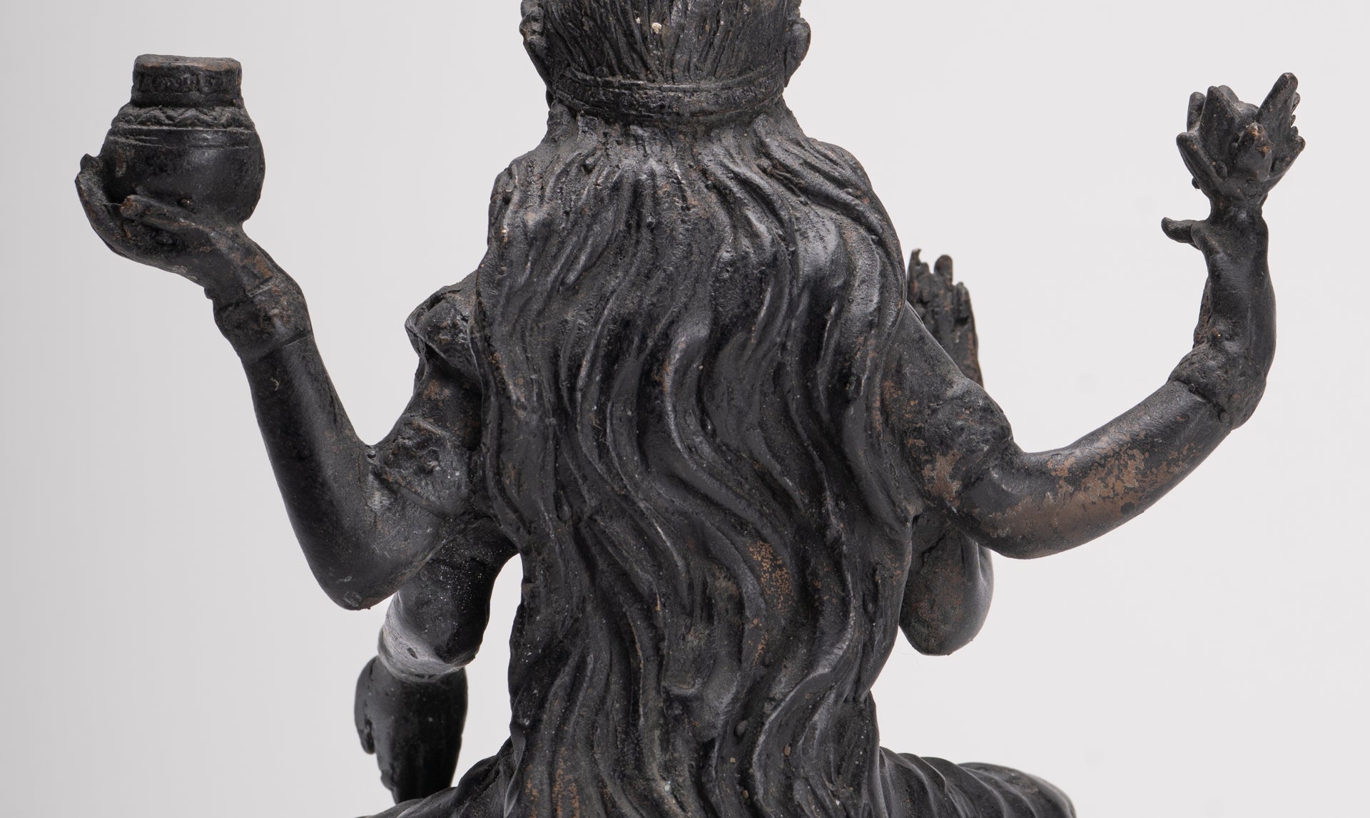 Shiva Statue - Antique Indian Style Bronze Seated 4-Arm Shiva Statue - 25cm/10"