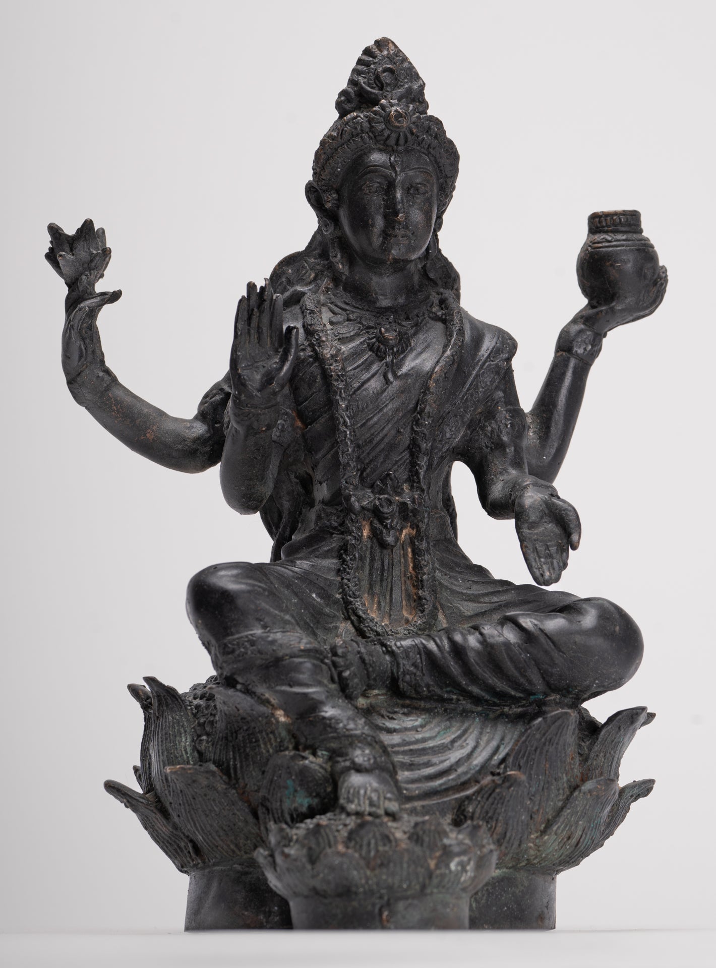 Shiva Statue - Antique Indian Style Bronze Seated 4-Arm Shiva Statue - 25cm/10"