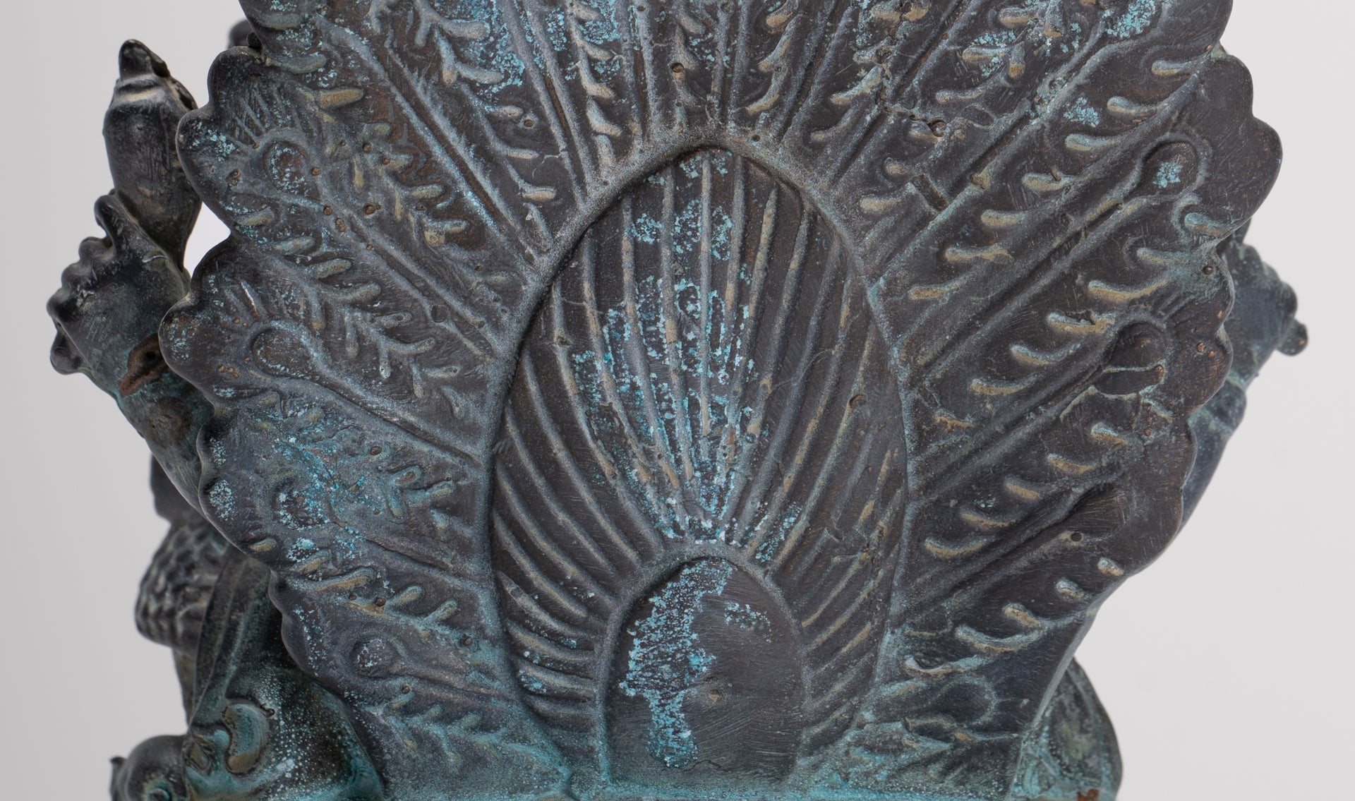 Ganesh - Antique Thai Style Bronze Seated Mayuresha Ganapathy Statue - 13cm/5"