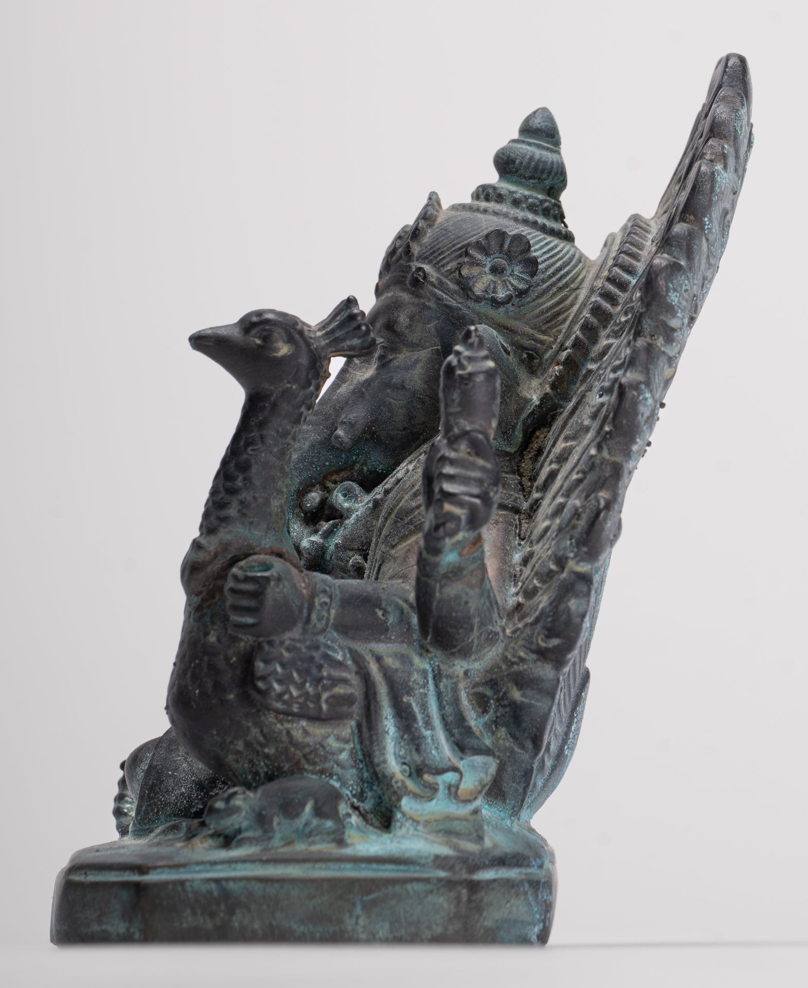 Ganesh - Antique Thai Style Bronze Seated Mayuresha Ganapathy Statue - 13cm/5"
