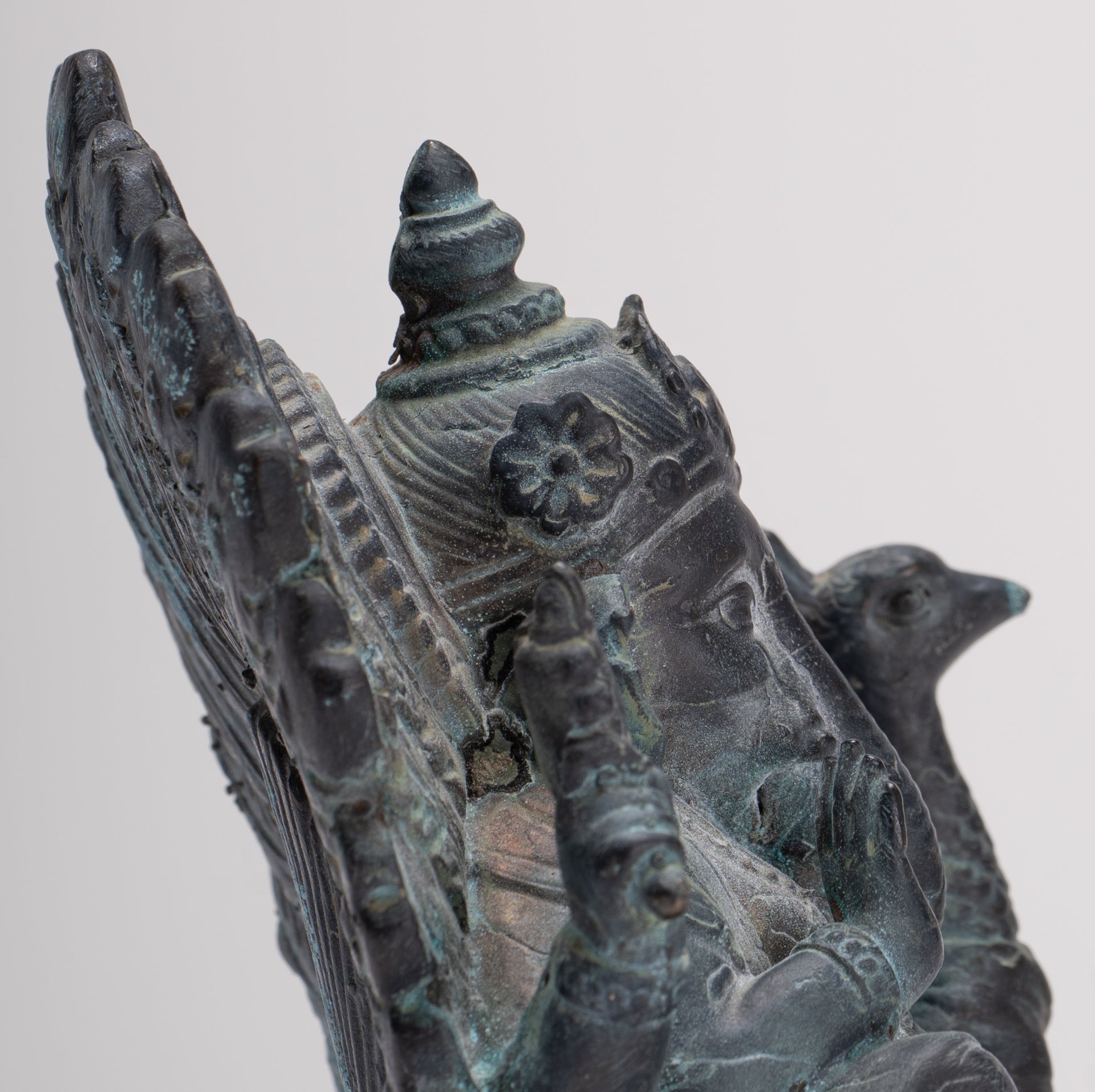 Ganesh - Antique Thai Style Bronze Seated Mayuresha Ganapathy Statue - 13cm/5"