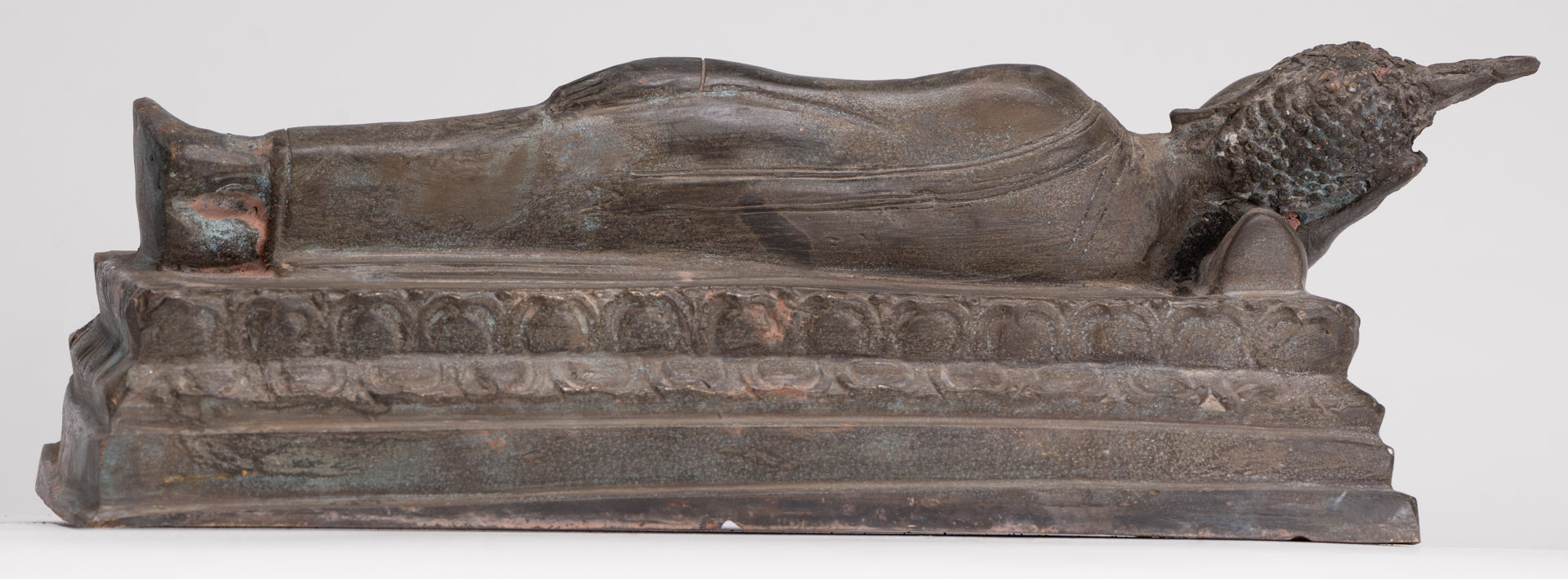 Buddha Statue - Antique Thai Style Bronze Sukhothai Reclining Nirvana Buddha Statue - 27cm/11"