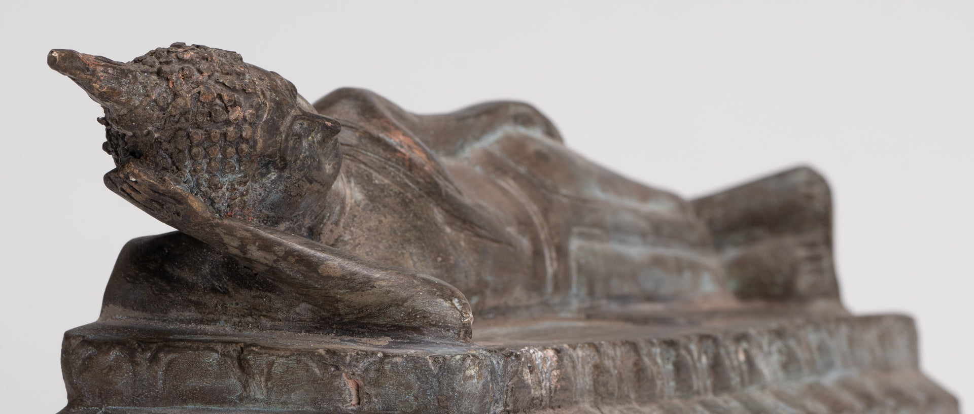 Buddha Statue - Antique Thai Style Bronze Sukhothai Reclining Nirvana Buddha Statue - 27cm/11"