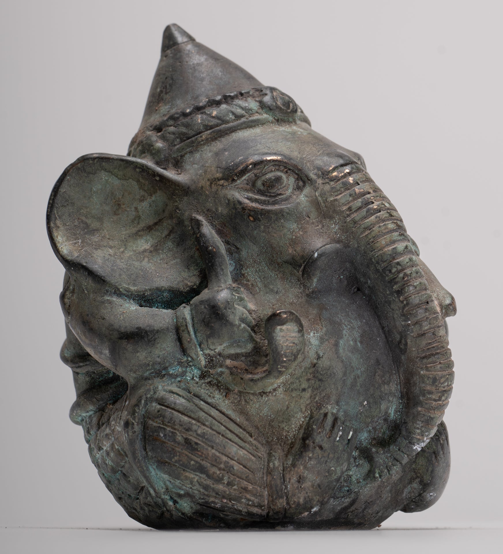 Antique Khmer Style Bronze Seated Round Elephant Statue - 12cm/5" Tall