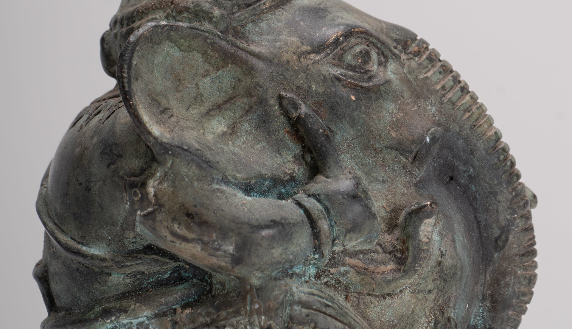 Antique Khmer Style Bronze Seated Round Elephant Statue - 12cm/5" Tall