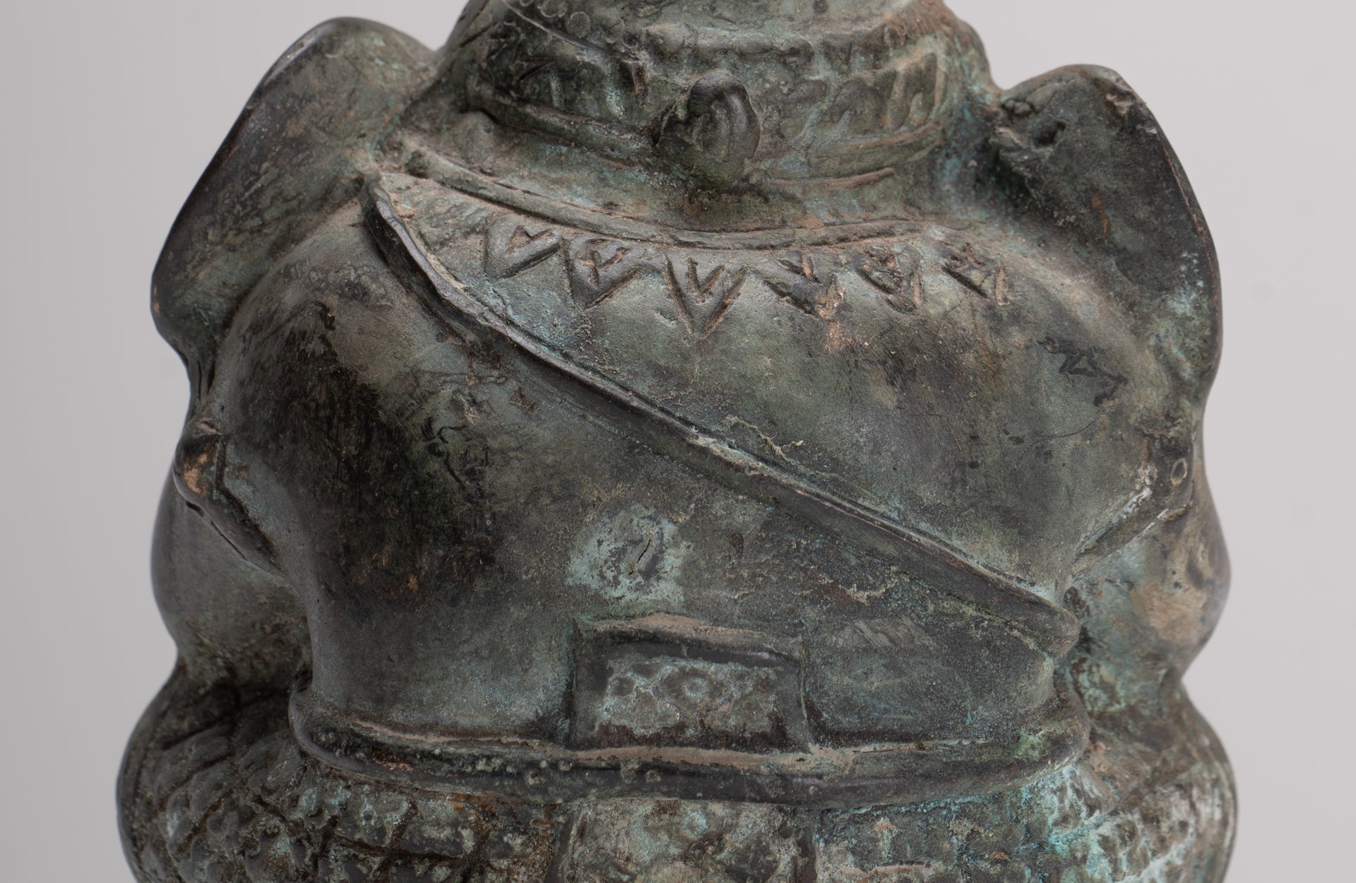 Antique Khmer Style Bronze Seated Round Elephant Statue - 12cm/5" Tall