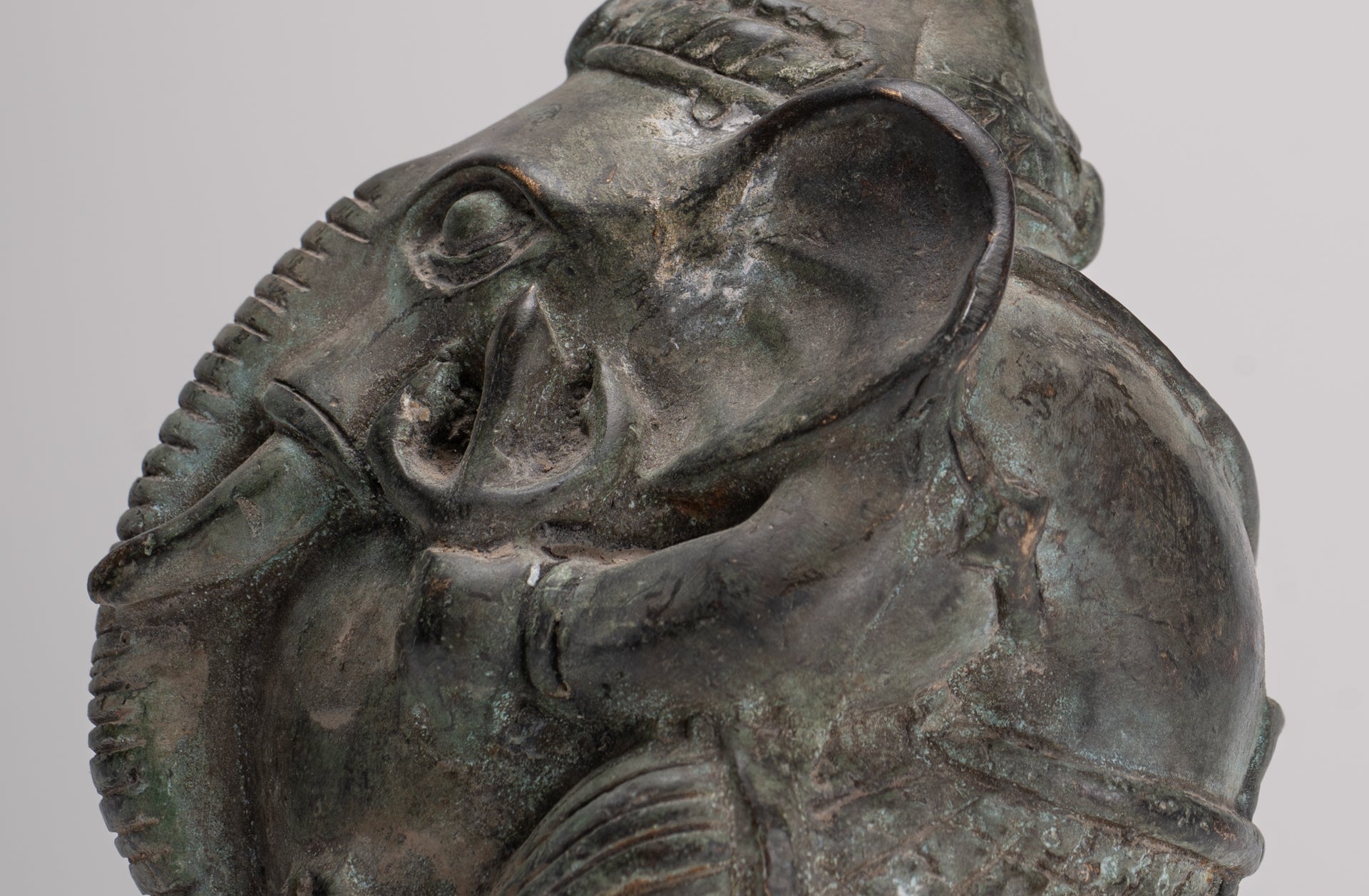 Antique Khmer Style Bronze Seated Round Elephant Statue - 12cm/5" Tall