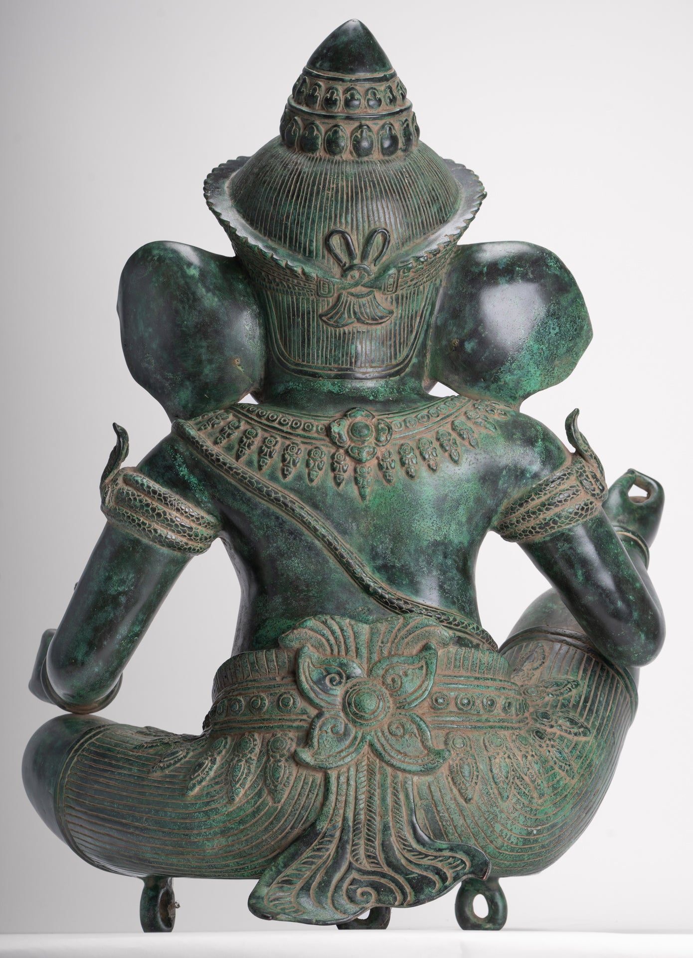 Ganesha Statue - Antique Khmer Style Bronze Seated Ganesha Statue - 63cm/24"