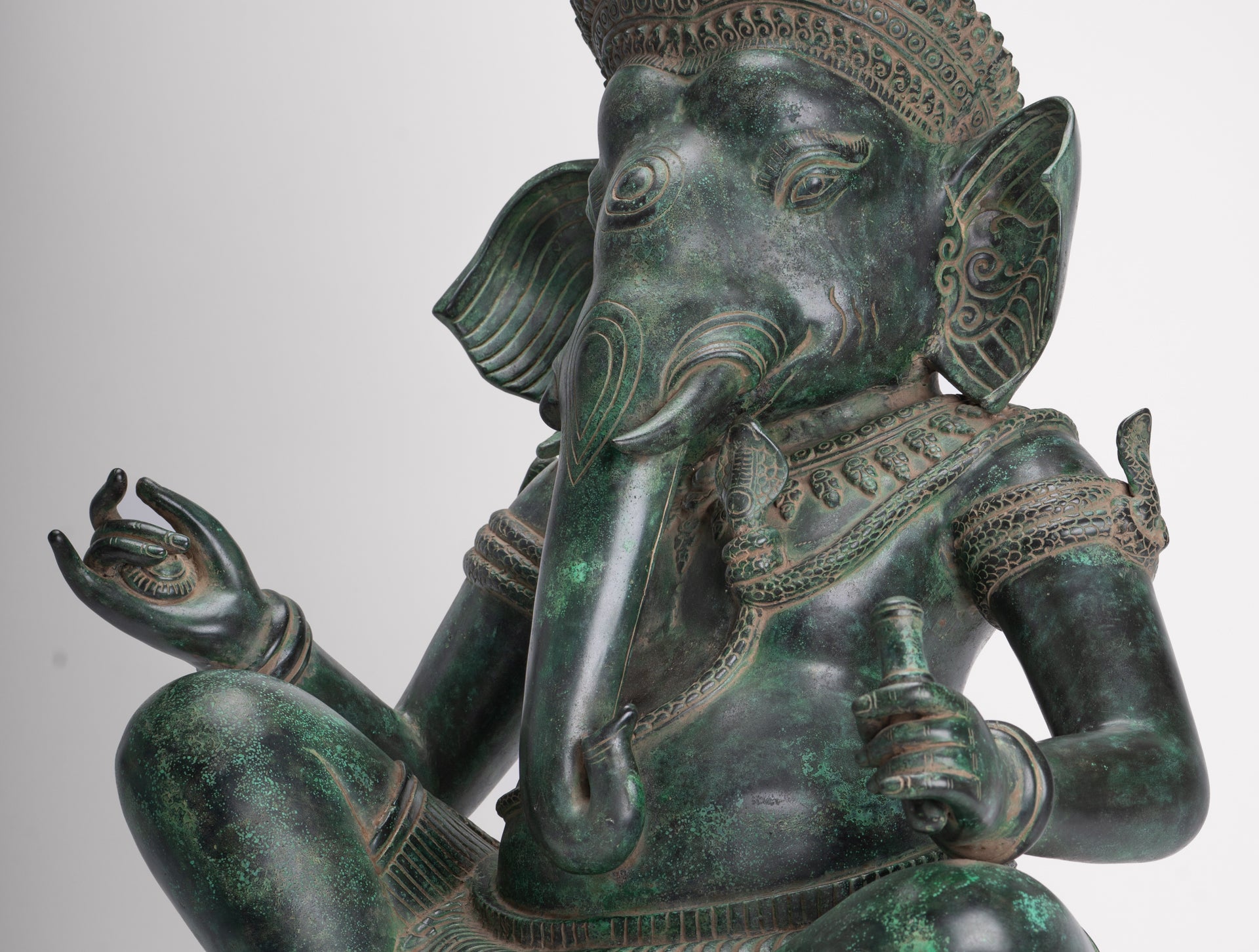 Ganesha Statue - Antique Khmer Style Bronze Seated Ganesha Statue - 63cm/24"