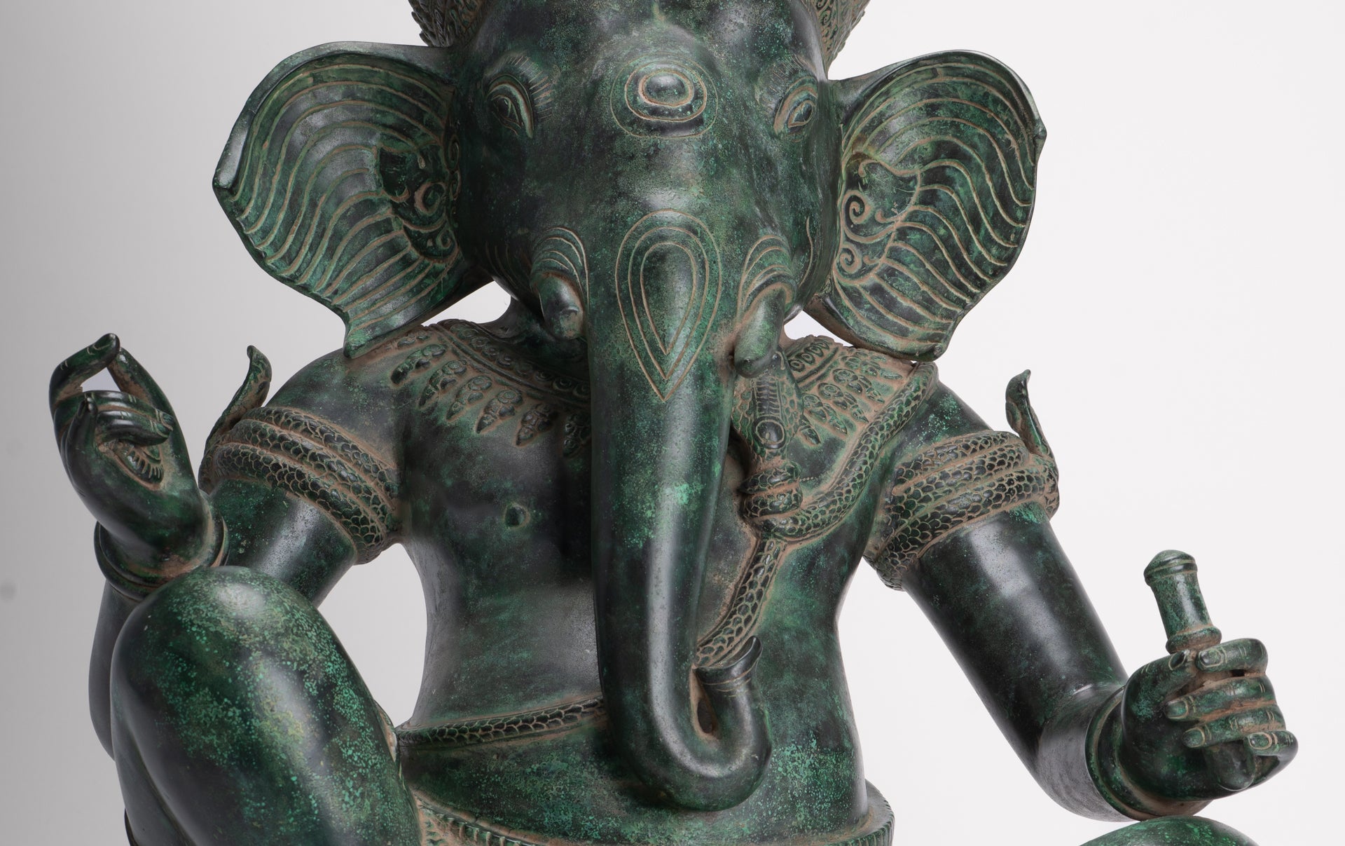 Ganesha Statue - Antique Khmer Style Bronze Seated Ganesha Statue - 63cm/24"