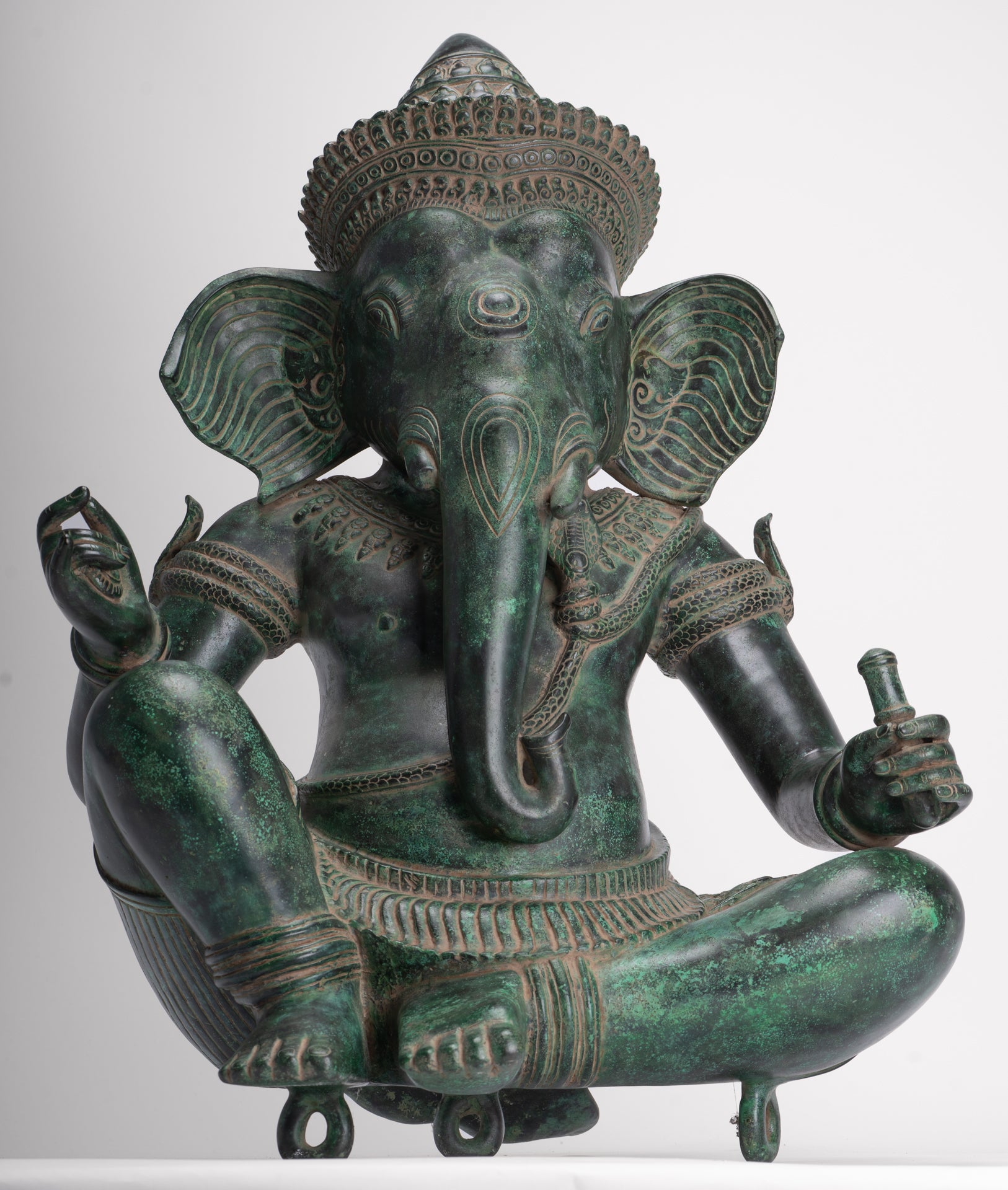 Ganesha Statue - Antique Khmer Style Bronze Seated Ganesha Statue - 63cm/24"