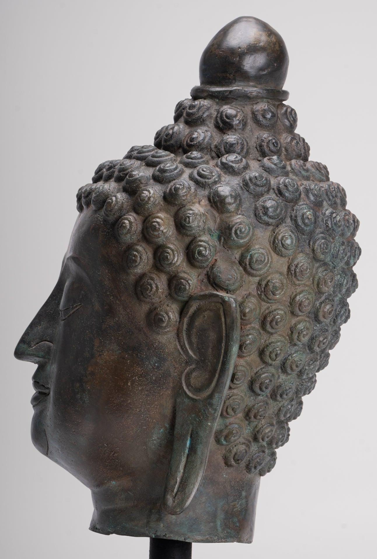 Buddha Head - Antique Thai Style Chiang Saen Mounted Bronze Buddha Head - 45cm/18"