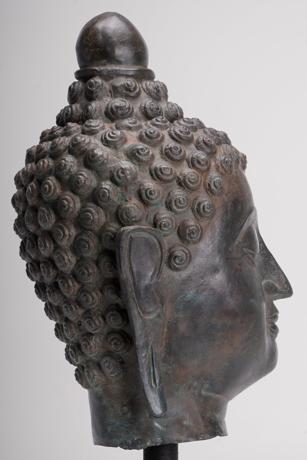 Buddha Head - Antique Thai Style Chiang Saen Mounted Bronze Buddha Head - 45cm/18"