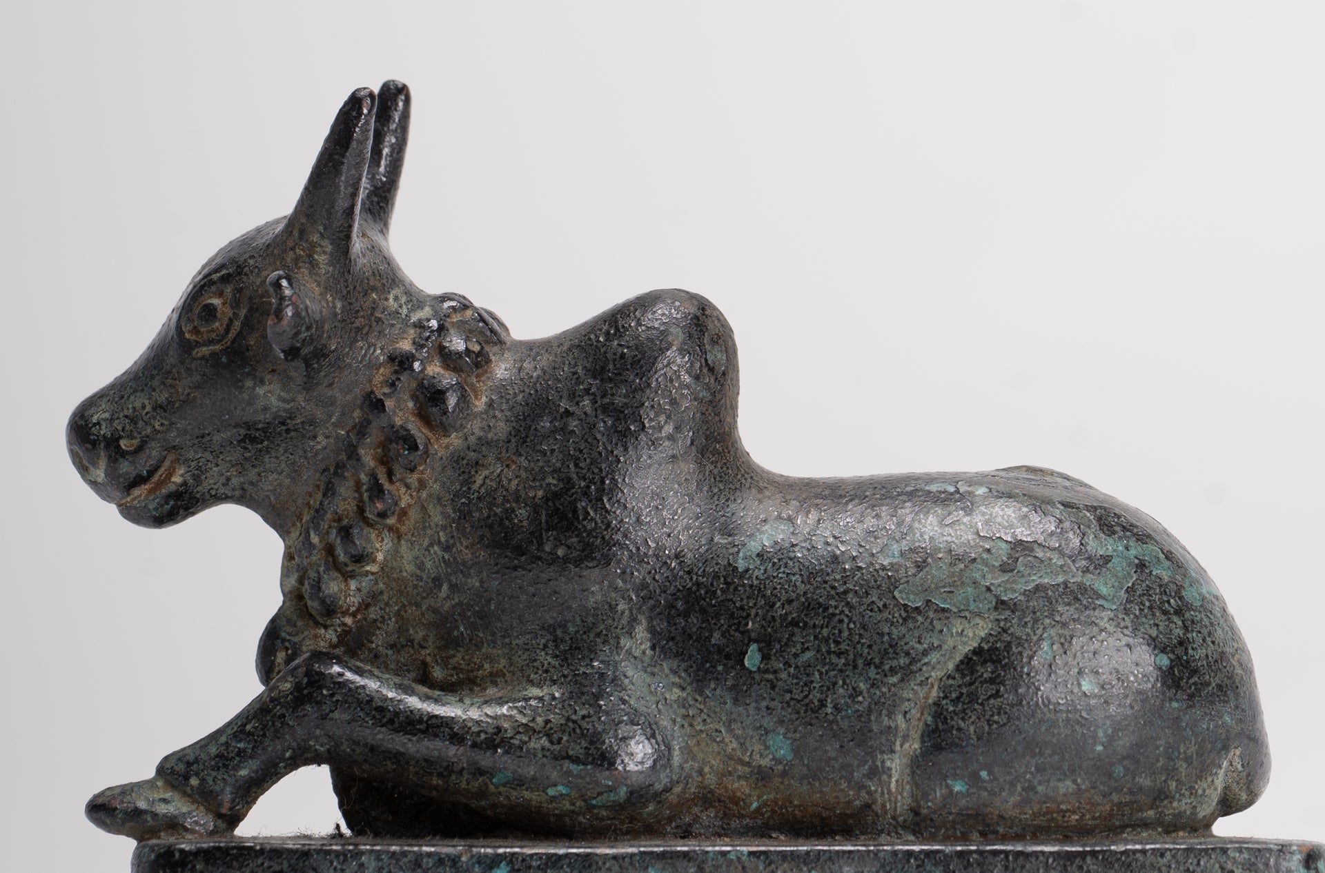 Antique Khmer Style Bronze Nandi Statue - Mount of Shiva - 10cm/4" Long