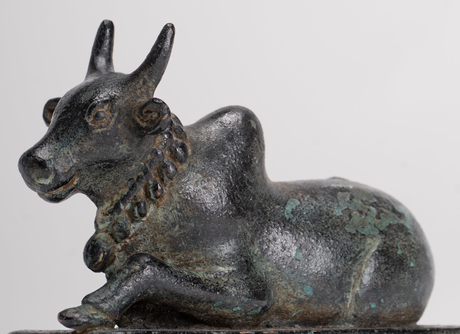 Antique Khmer Style Bronze Nandi Statue - Mount of Shiva - 10cm/4" Long