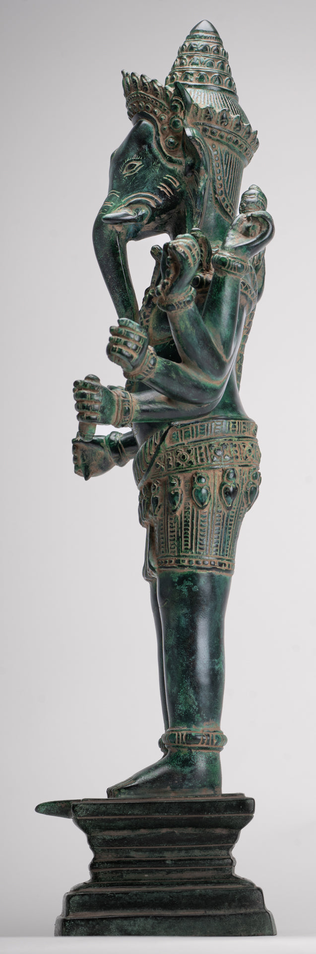 Ganesha Statue - Antique Khmer Style Bronze Angkor Wat Ganesha Statue on Yoni - 55cm/22"