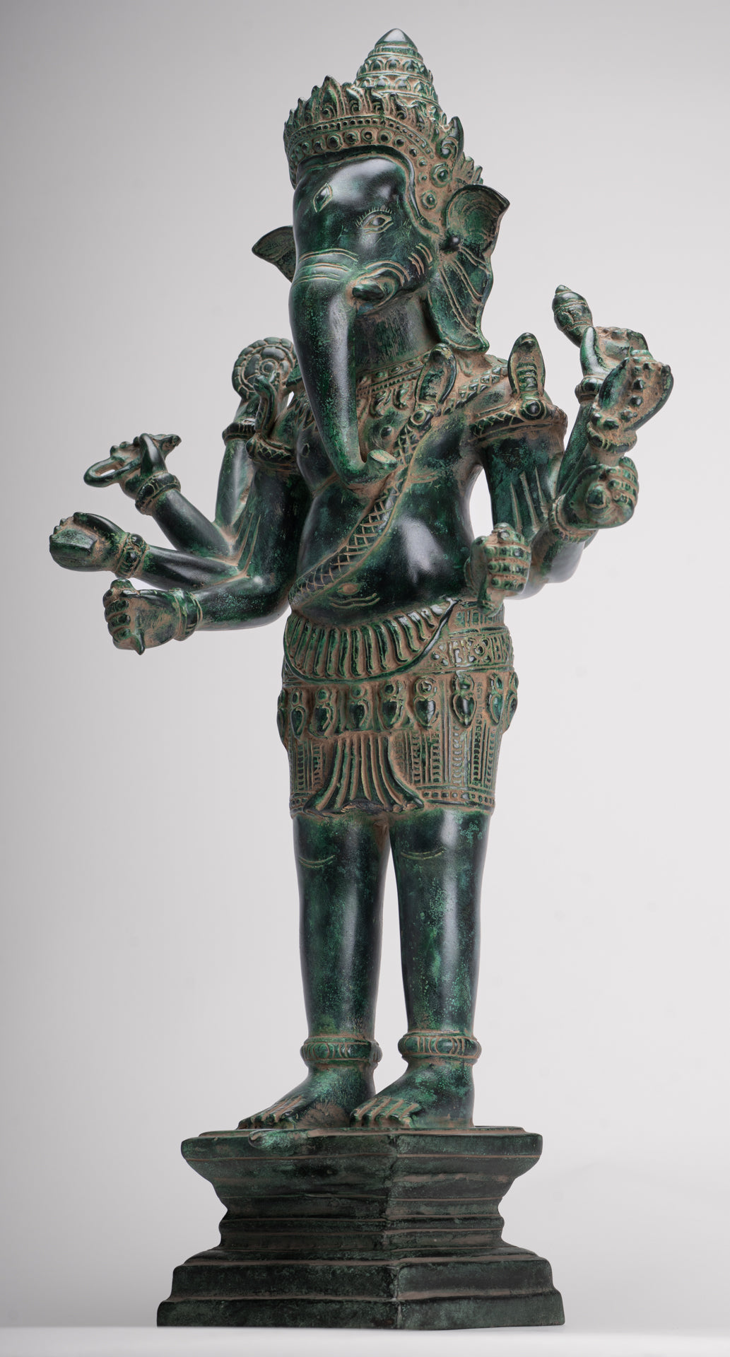 Ganesha Statue - Antique Khmer Style Bronze Angkor Wat Ganesha Statue on Yoni - 55cm/22"