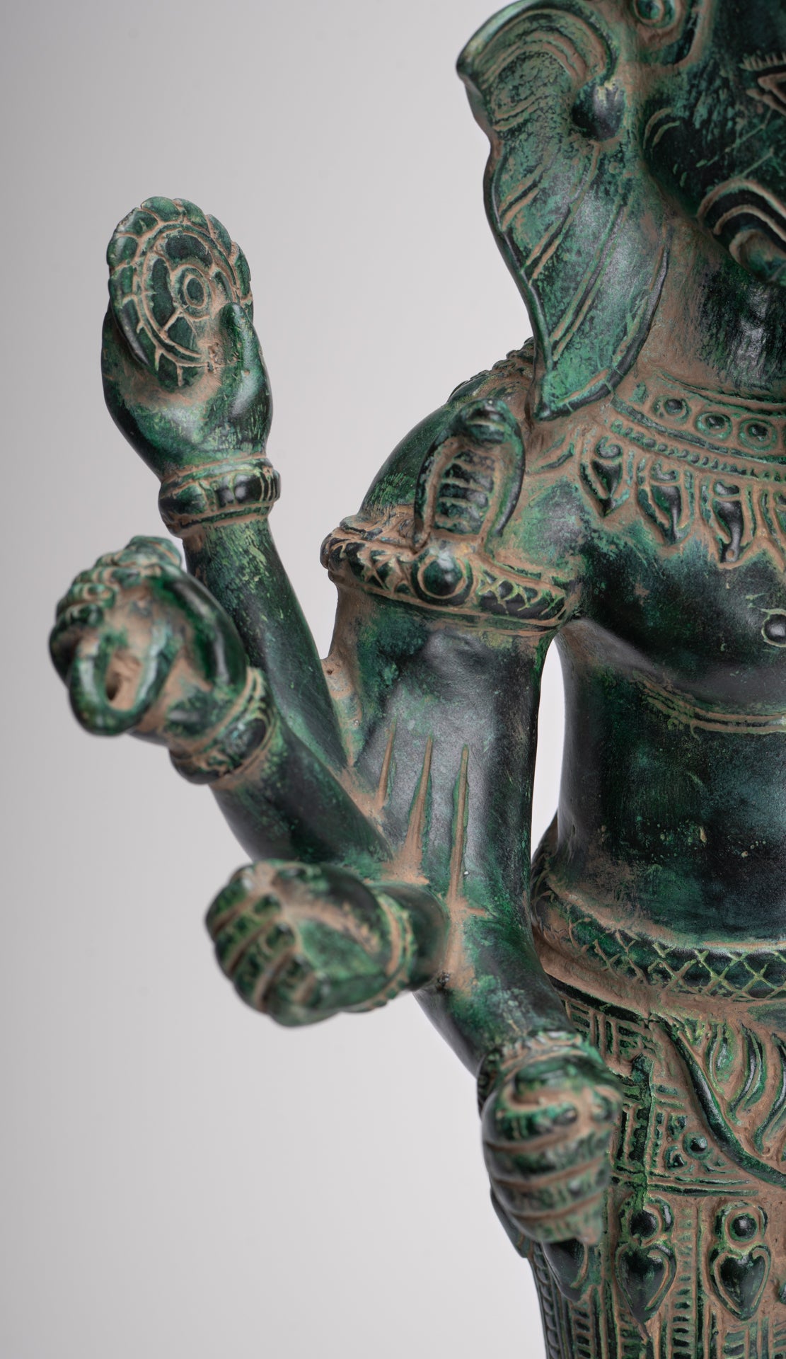 Ganesha Statue - Antique Khmer Style Bronze Angkor Wat Ganesha Statue on Yoni - 55cm/22"