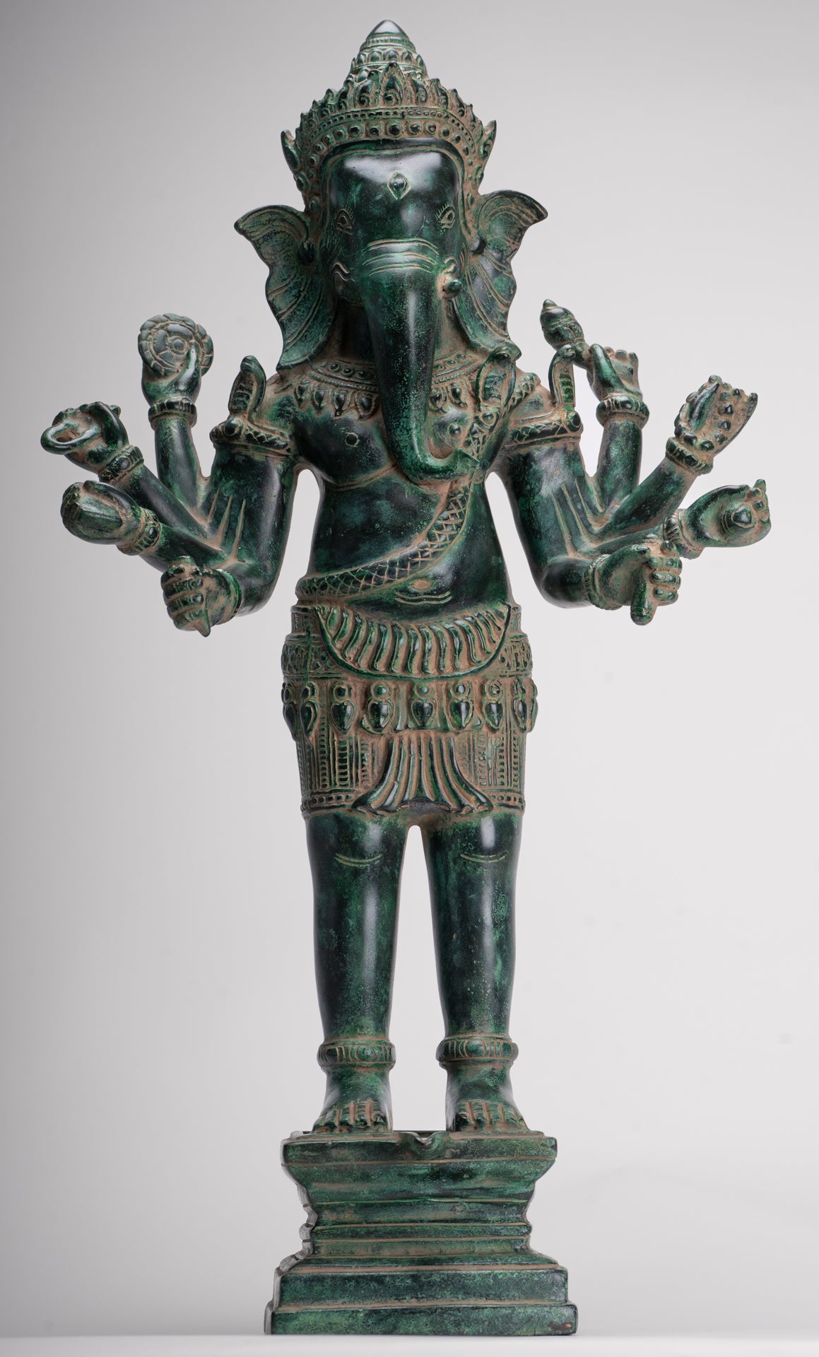 Ganesha Statue - Antique Khmer Style Bronze Angkor Wat Ganesha Statue on Yoni - 55cm/22"