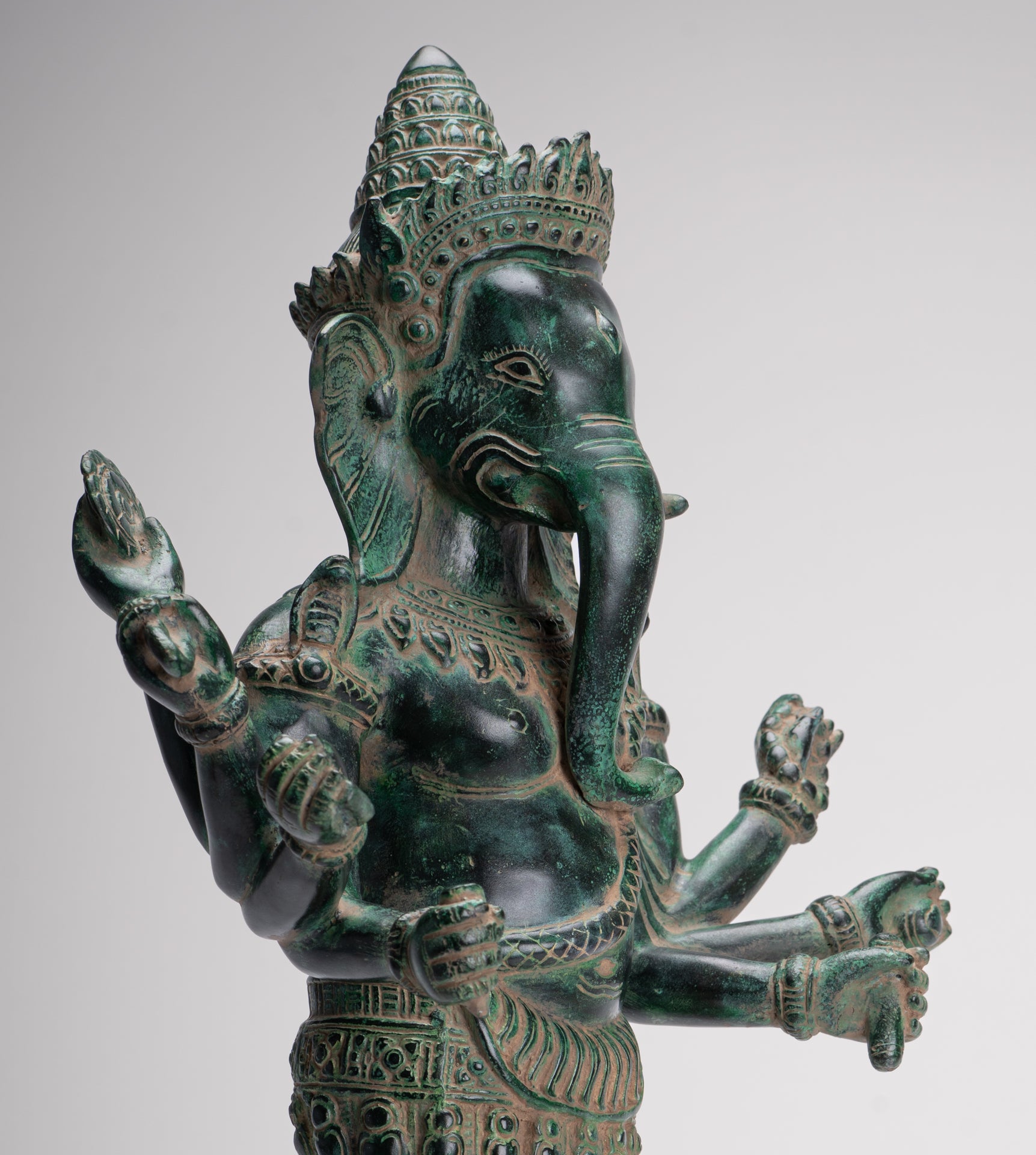 Ganesha Statue - Antique Khmer Style Bronze Angkor Wat Ganesha Statue on Yoni - 55cm/22"