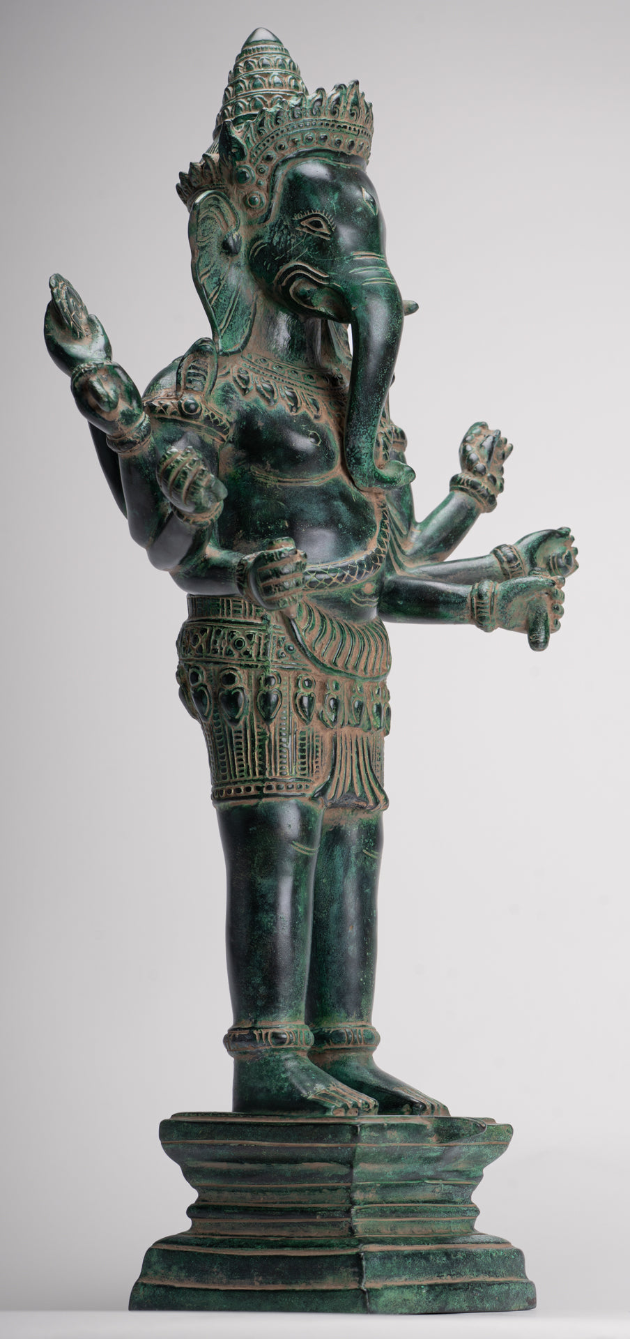 Ganesha Statue - Antique Khmer Style Bronze Angkor Wat Ganesha Statue on Yoni - 55cm/22"