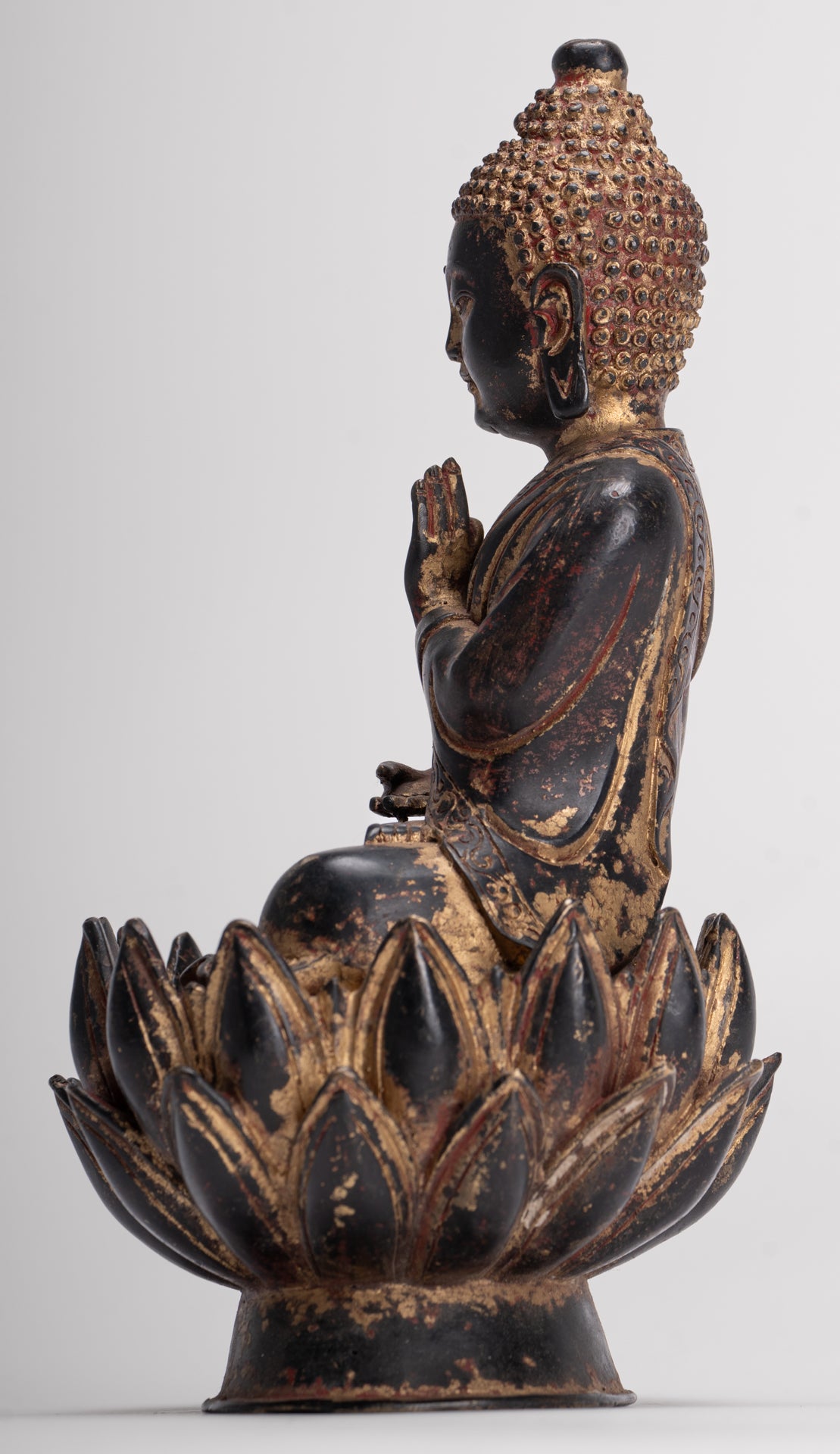 Antique Chinese Style Seated Dharmachakra Teaching Buddha Statue - 20cm/8"