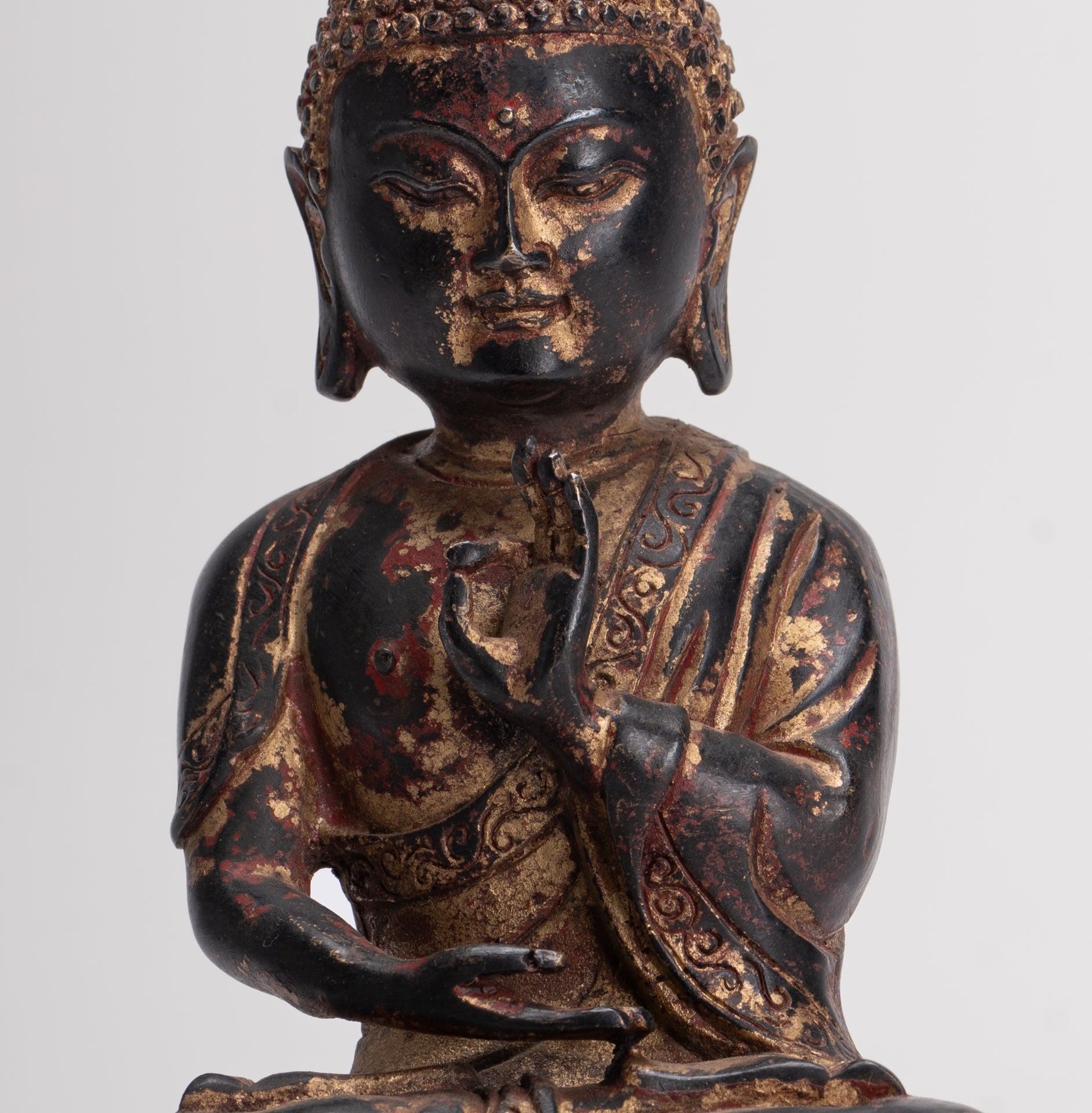 Antique Chinese Style Seated Dharmachakra Teaching Buddha Statue - 20cm/8"