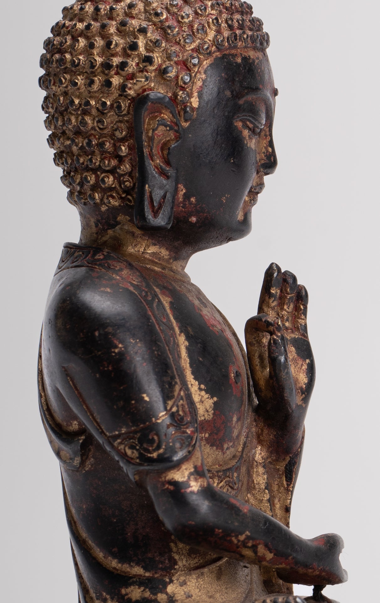 Antique Chinese Style Seated Dharmachakra Teaching Buddha Statue - 20cm/8"