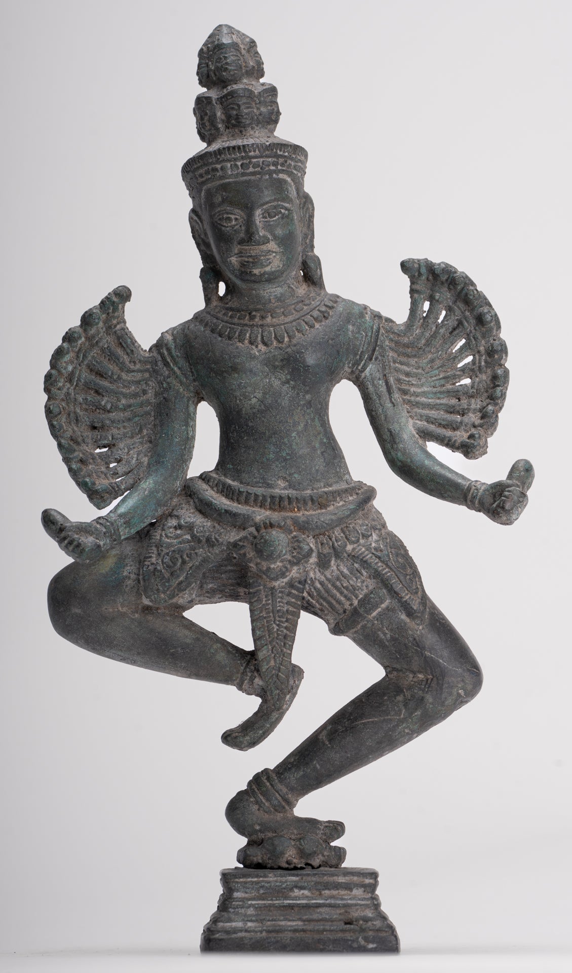 Antique Khmer Style Standing Bronze Angkor Wat Hevajra Statue - 26cm/10" Tall
