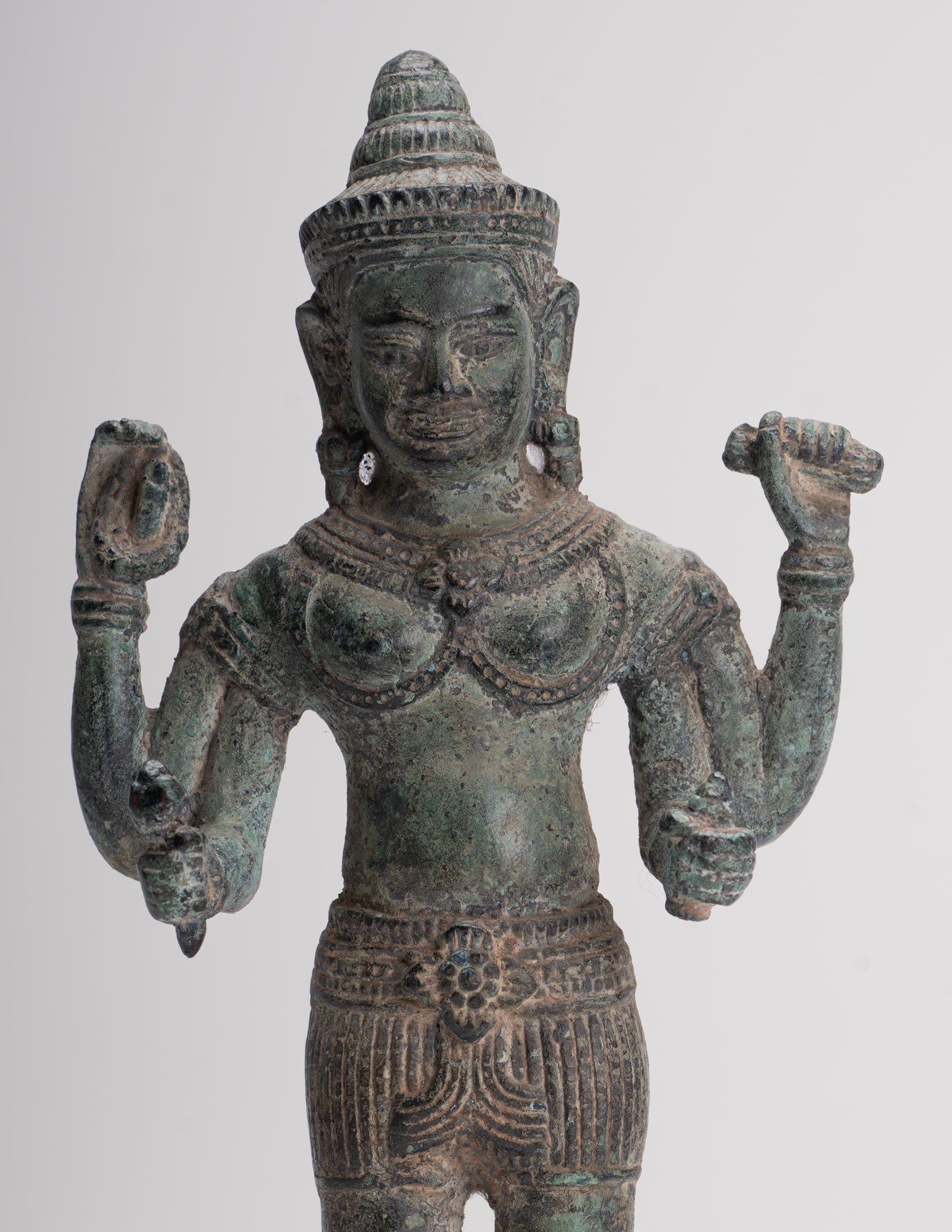 Vishnu Sculpture - Antique Angkor Wat Style Bronze Vishnu Statue - 25cm / 10"