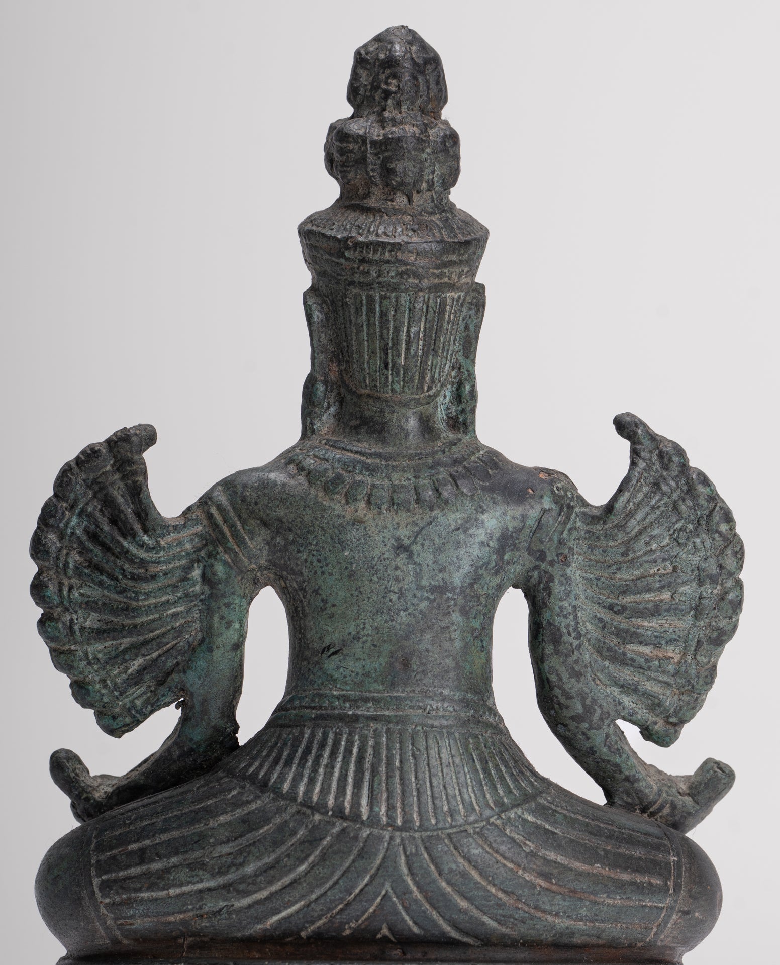 Antique Khmer Style Seated Bronze Bayon Hevajra Statue - 20cm/8" Tall