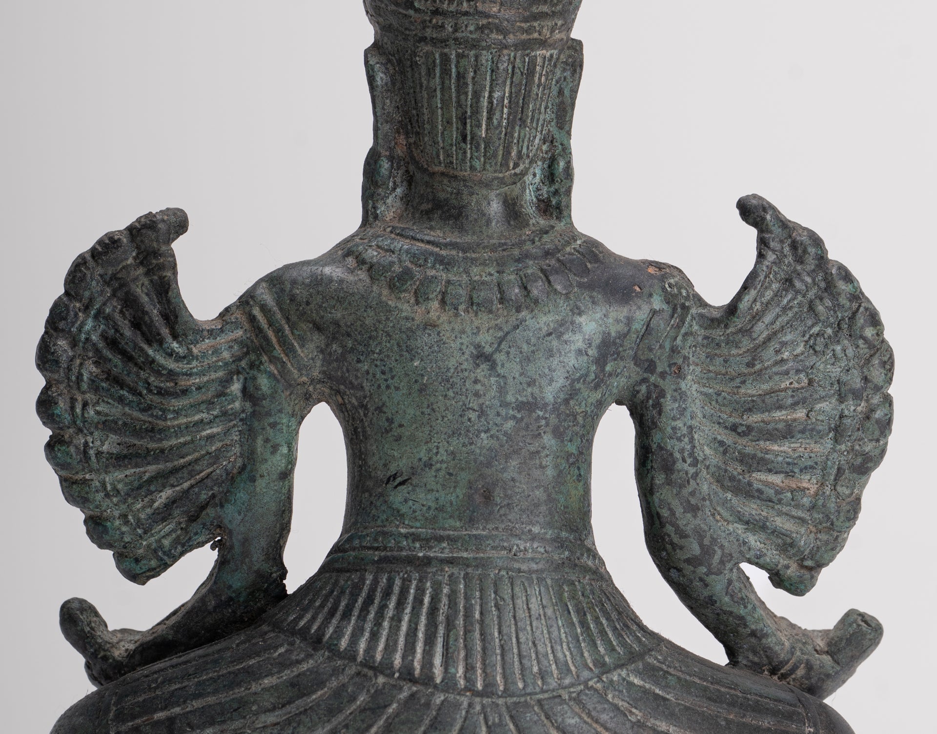 Antique Khmer Style Seated Bronze Bayon Hevajra Statue - 20cm/8" Tall