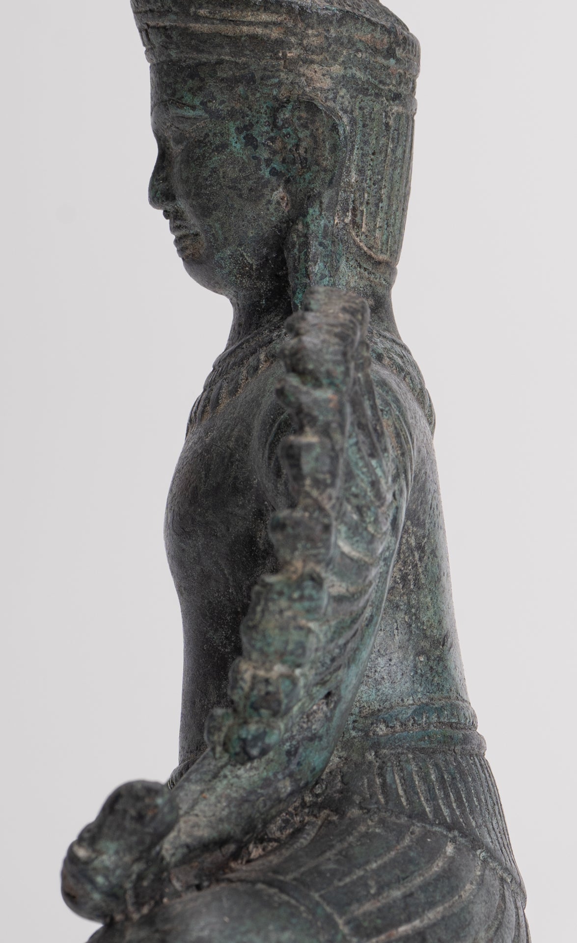 Antique Khmer Style Seated Bronze Bayon Hevajra Statue - 20cm/8" Tall