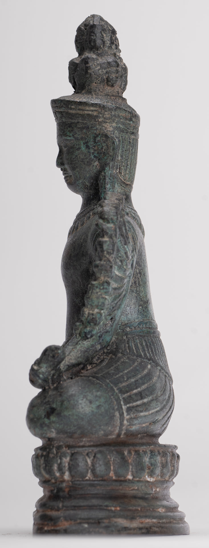 Antique Khmer Style Seated Bronze Bayon Hevajra Statue - 20cm/8" Tall