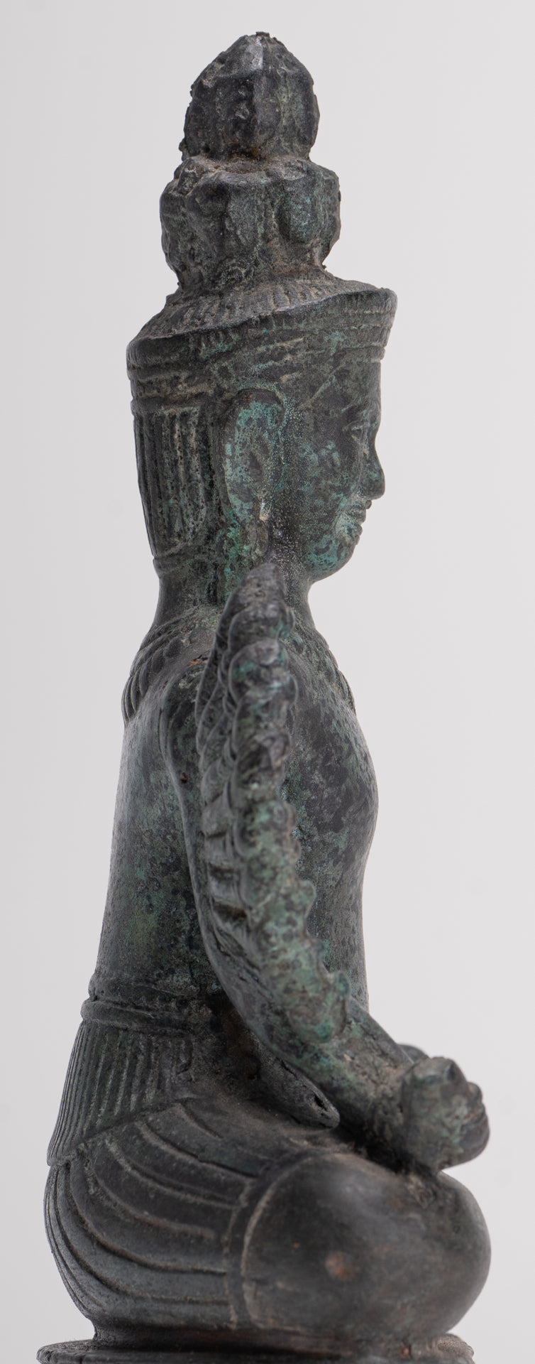 Antique Khmer Style Seated Bronze Bayon Hevajra Statue - 20cm/8" Tall